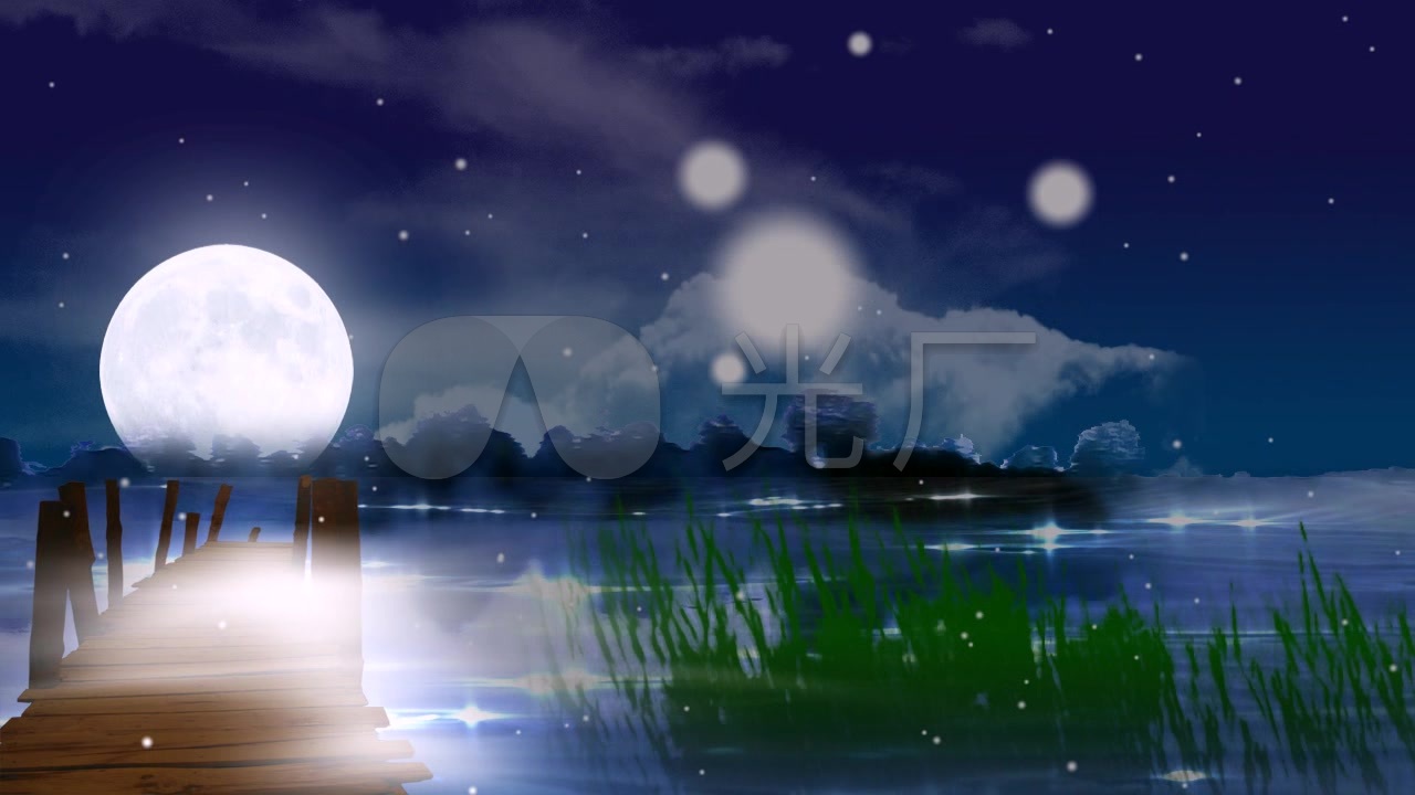 夜晚星空明月升起