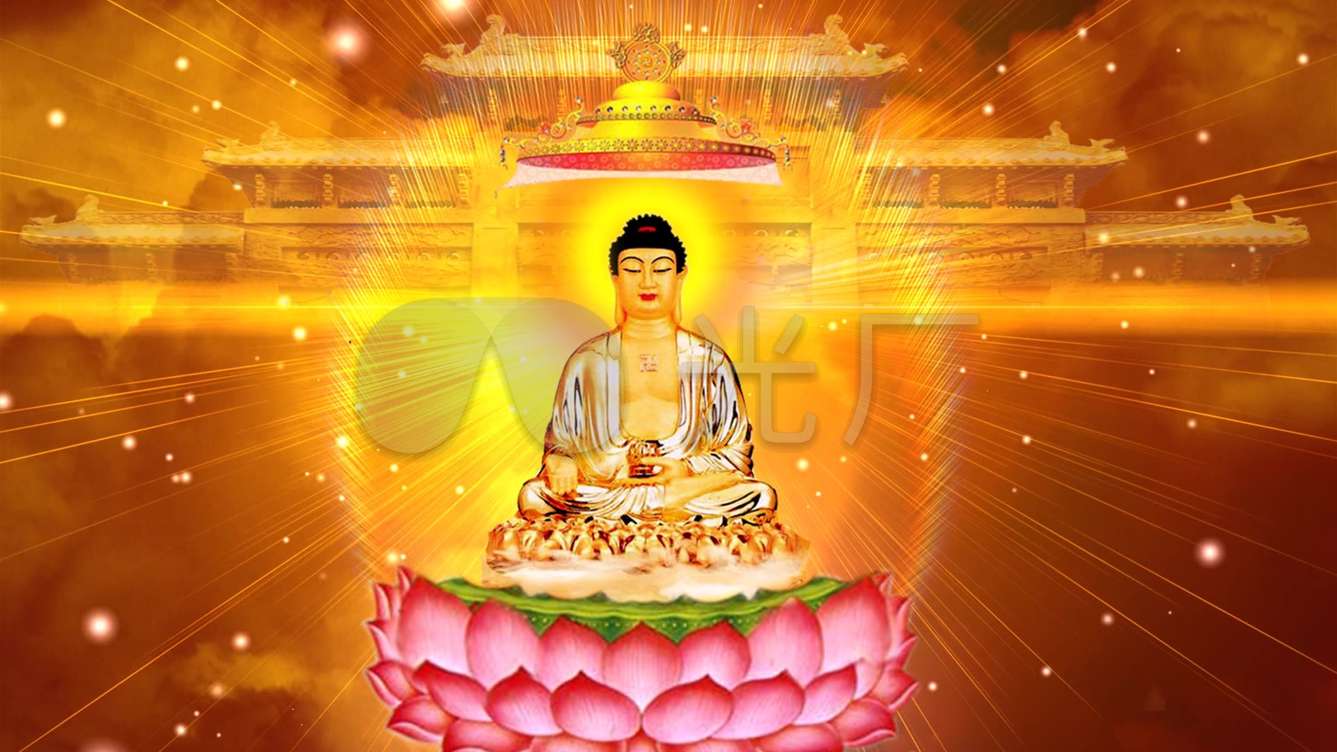 佛祖 佛光 天宫 云 光线 粒子 - 中国风背景视频素材