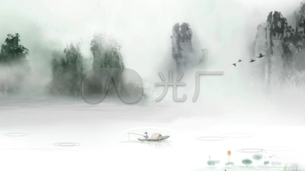 水墨风 鸟,船,唯美 意境 - 中国风背景视频素材 - www