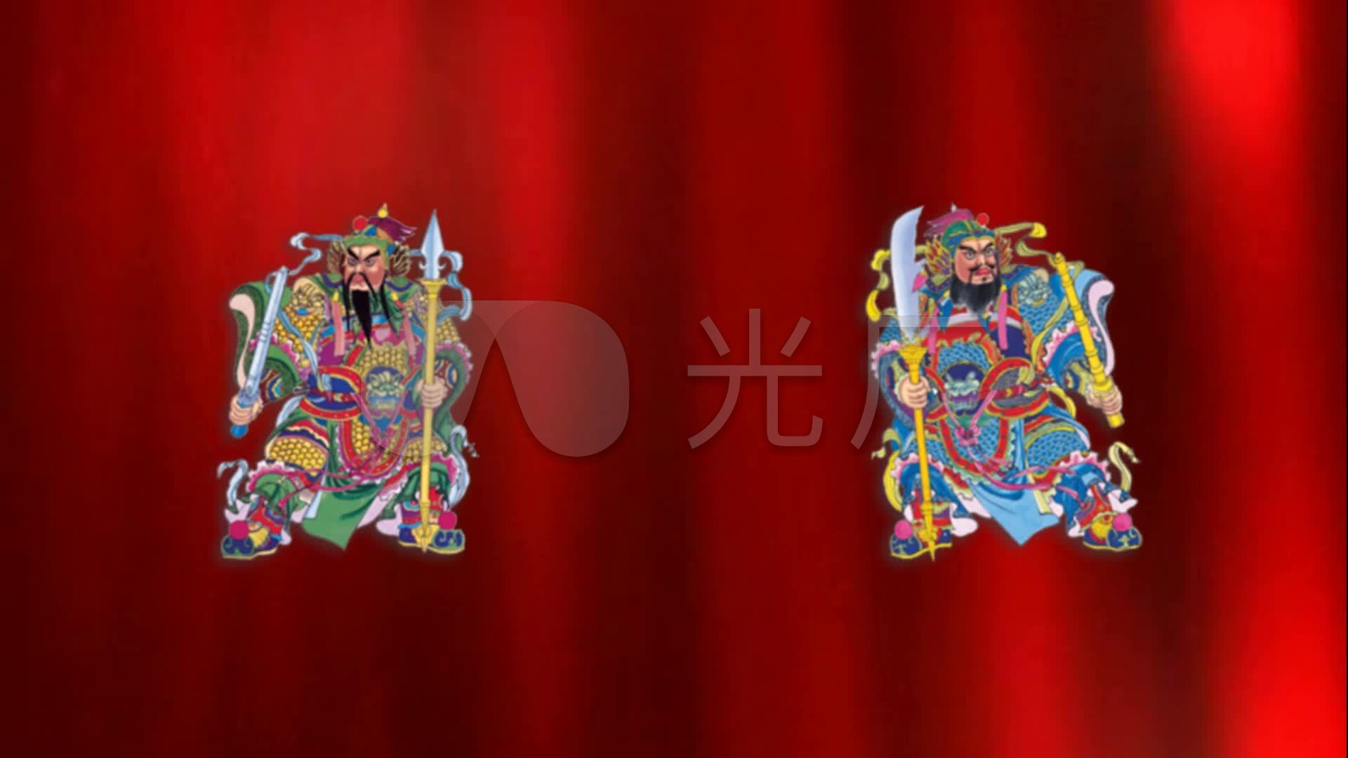 吉祥门神 民族传统 红色背景 - 中国风背景视频素材