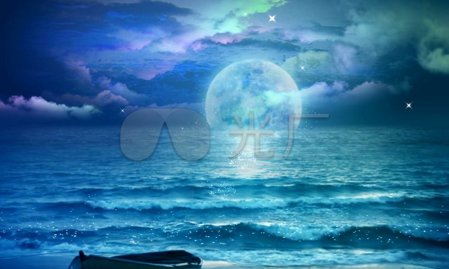 大气 唯美 月亮 大海 蓝色