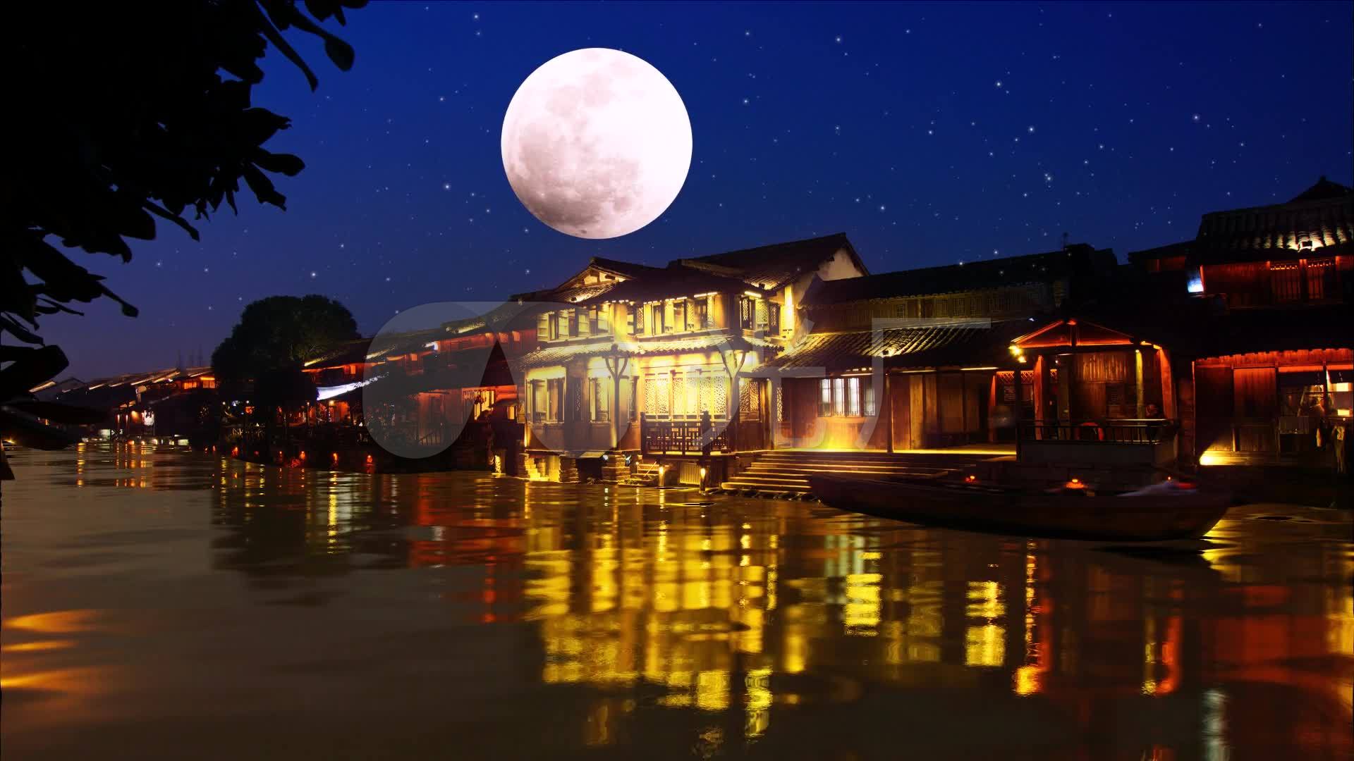 中国风江南夜色夜景水乡视频素材