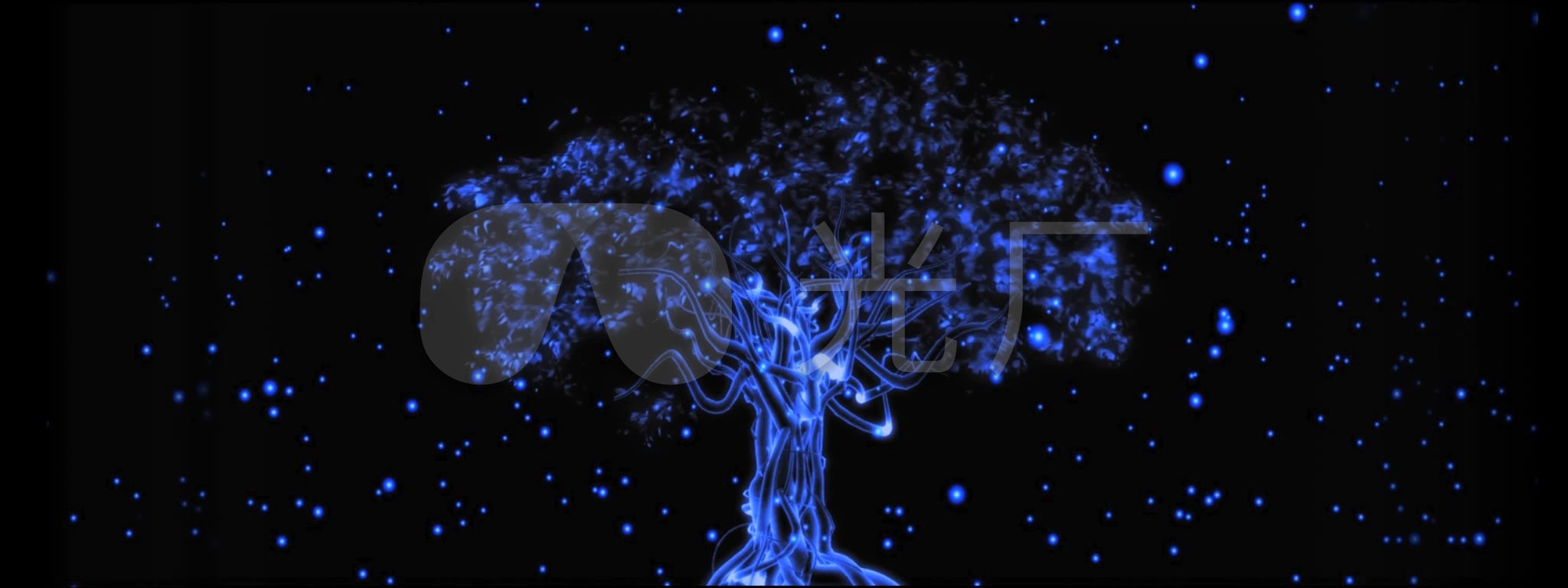 蓝色荧光树led全息素材_2048768_高清素材