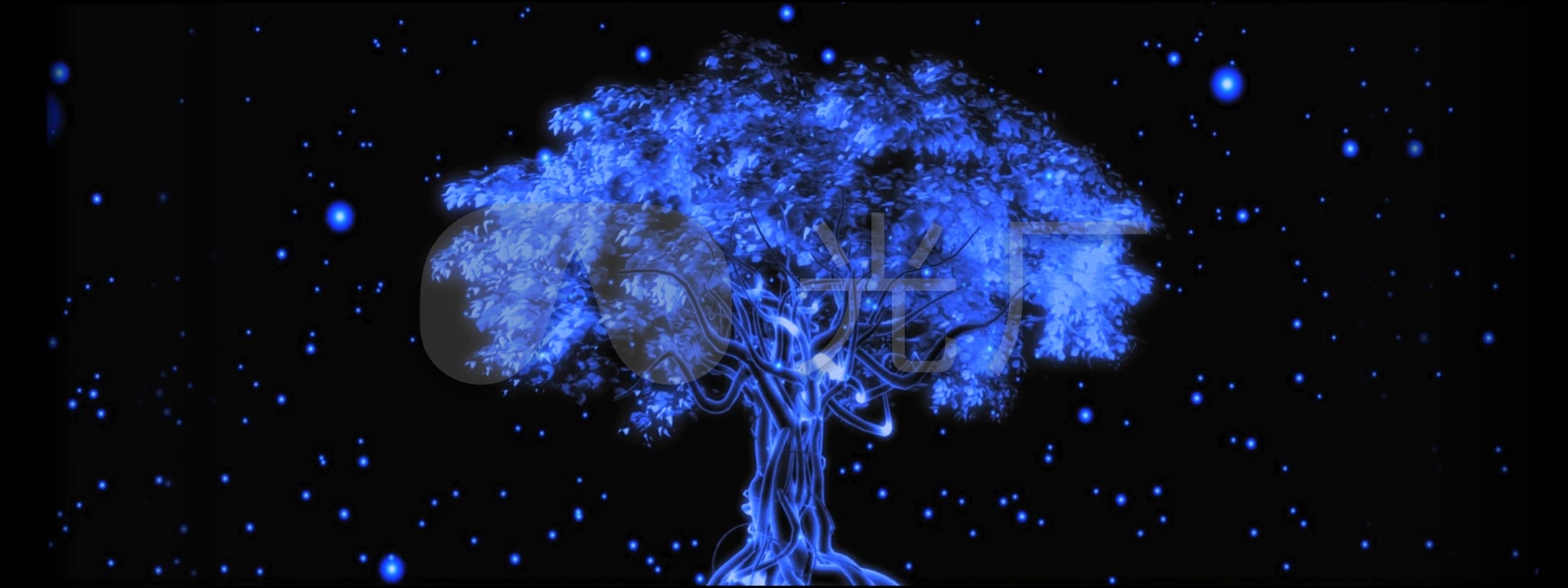 蓝色荧光树led全息素材_2048768_高清素材