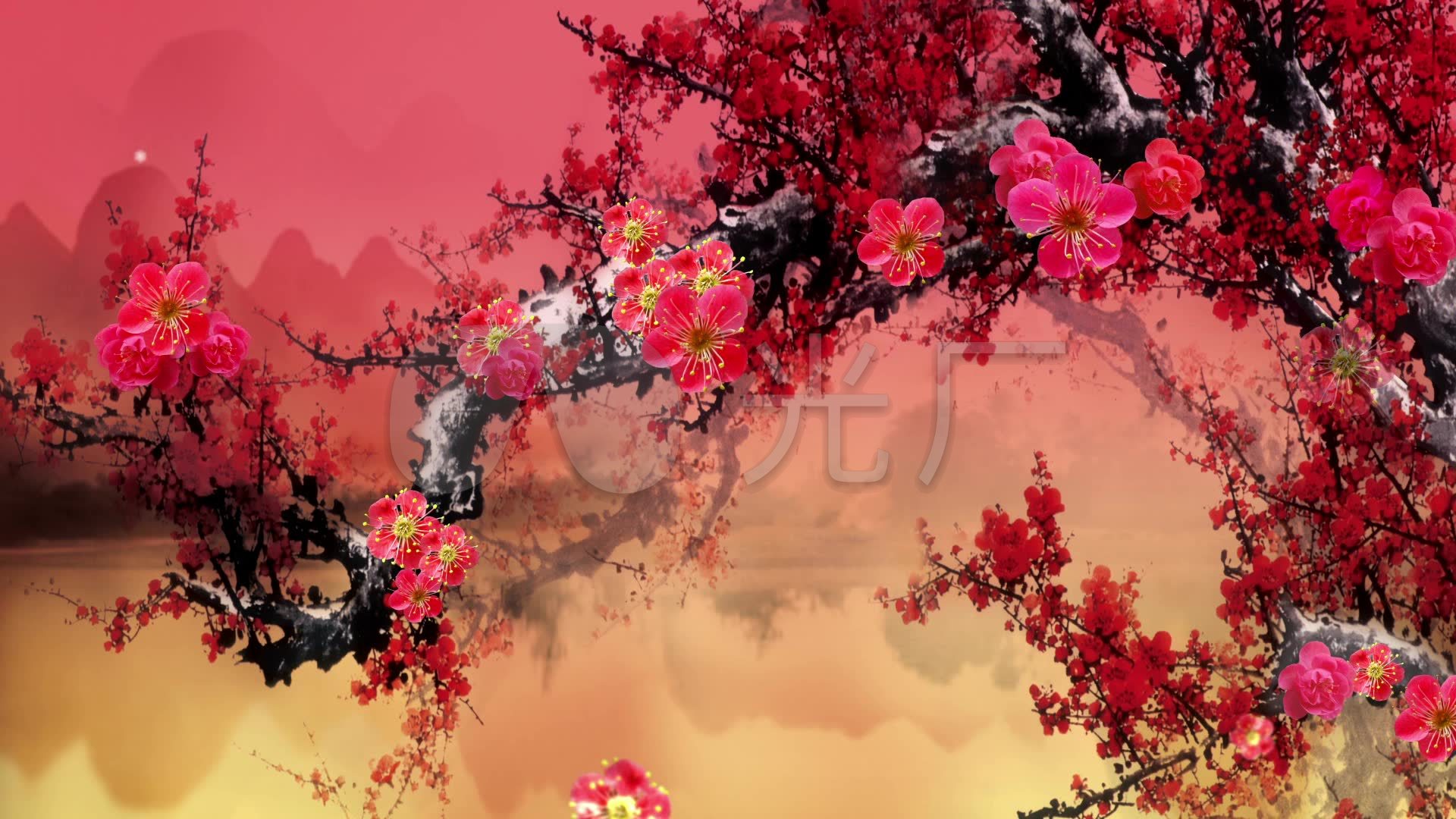视频素材 舞台背景 中国风背景 梅花红梅 来自视频原始文件或预览原始
