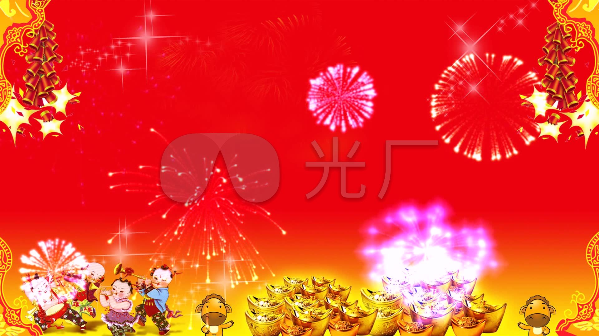 2015羊年新年喜庆背景烟花爆竹金元宝_1920x1080_高清