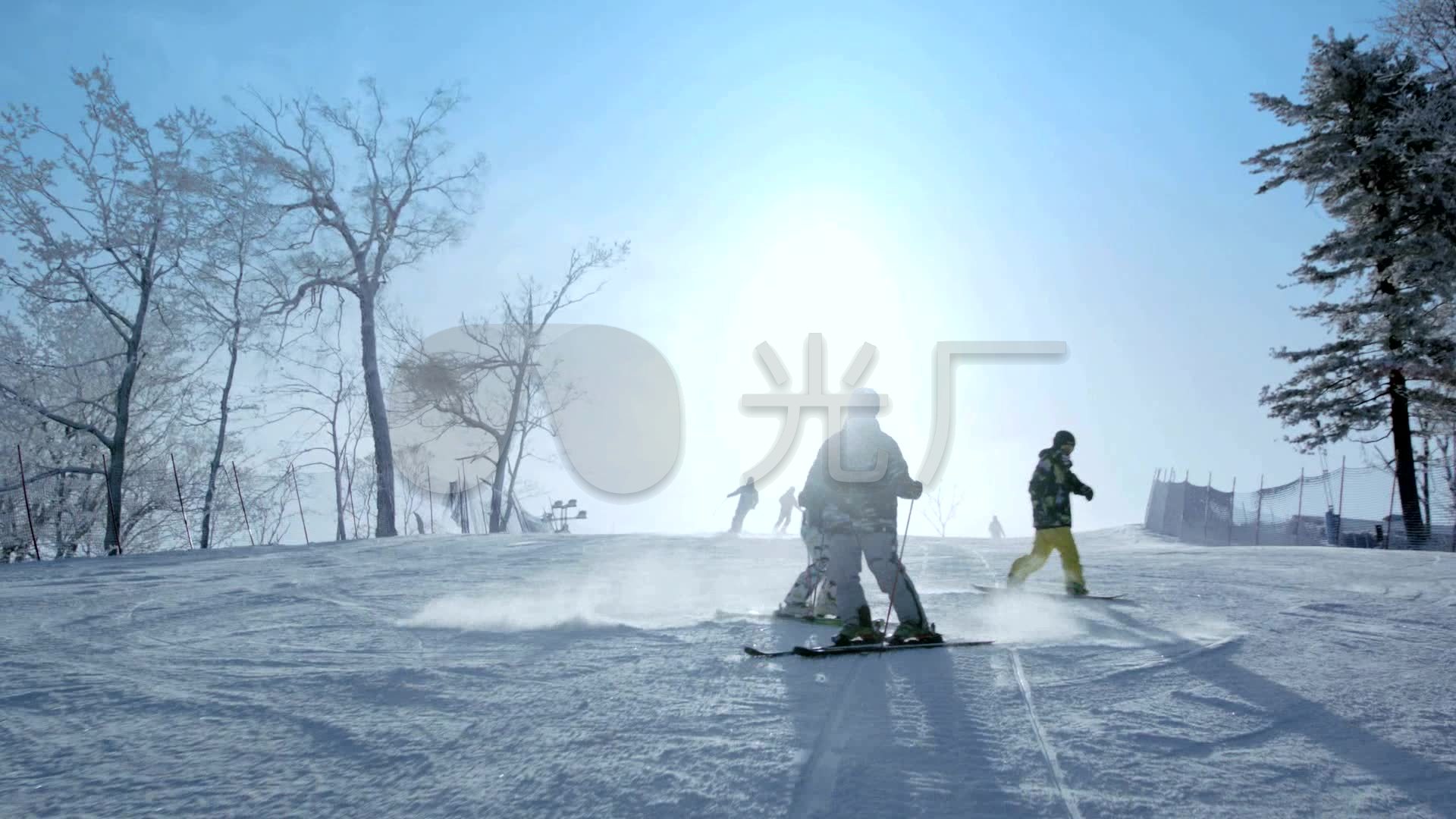 滑雪下雪滑索打雪仗堆雪人雪景冬天视频素材_