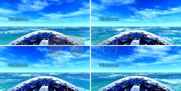 蓝天白云蔚蓝色大海航行船头激流勇进