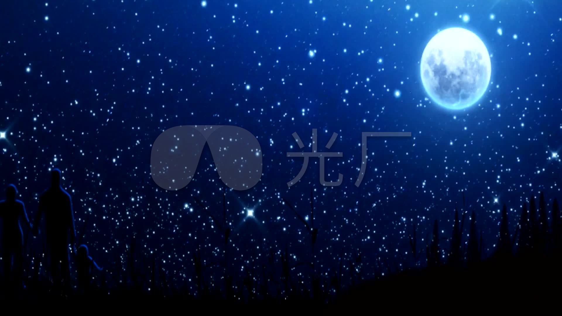 蓝色静谧星空中秋月亮_1920x1080_高清视频素材下载