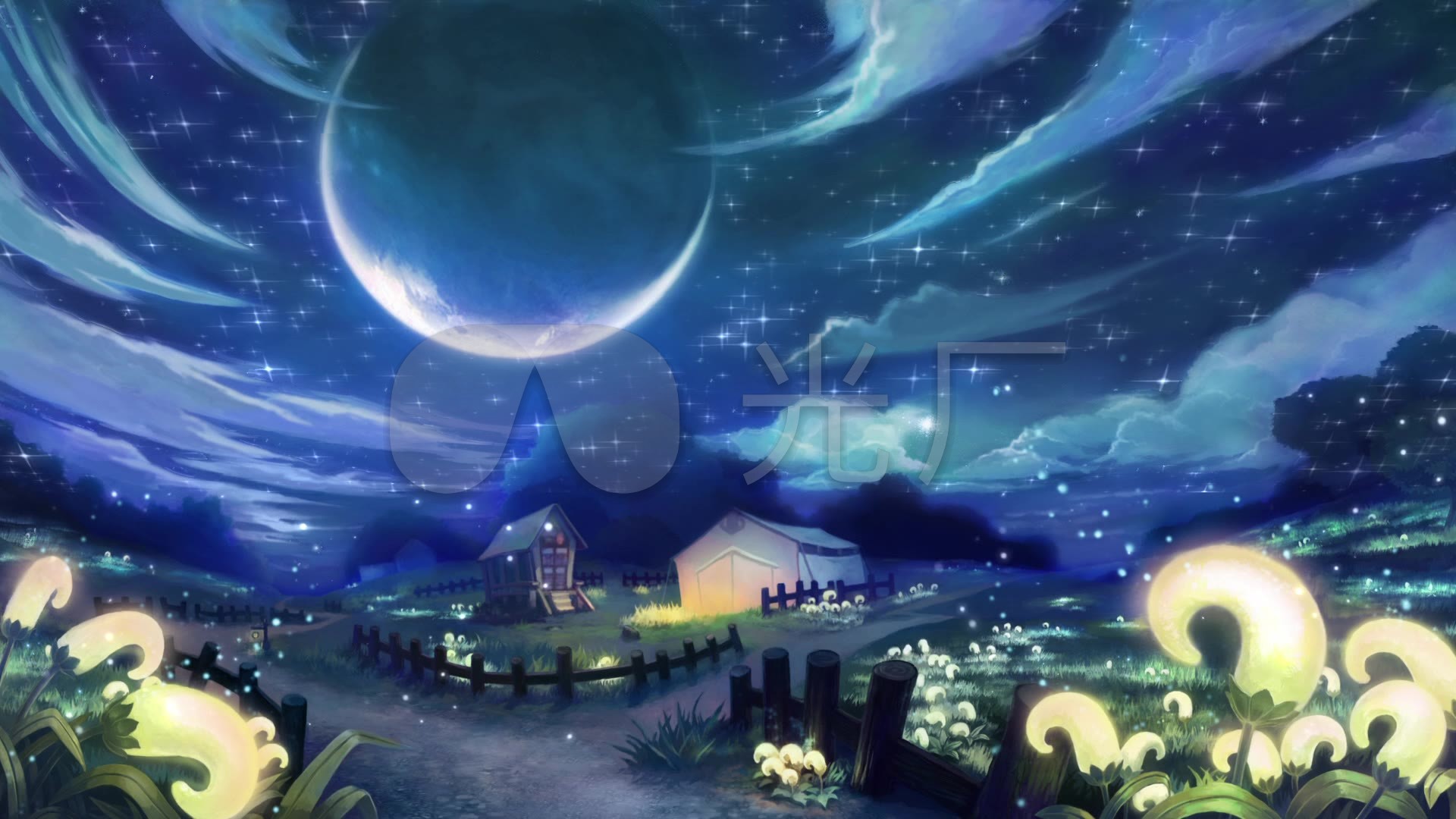 视频素材 舞台背景 场景背景 唯美卡通夜晚精灵魔法森林视频素材