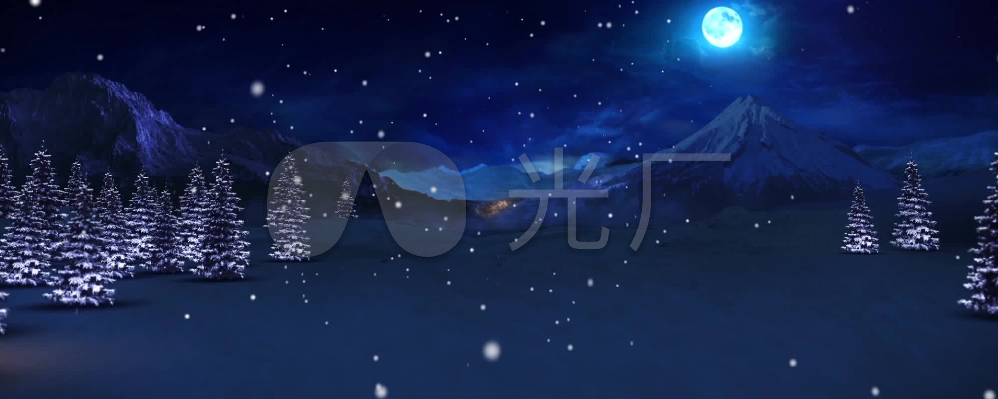 夜晚雪景_2000X800_高清视频素材下载(编号