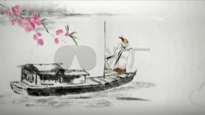 【水墨风】李白,乘船渡河