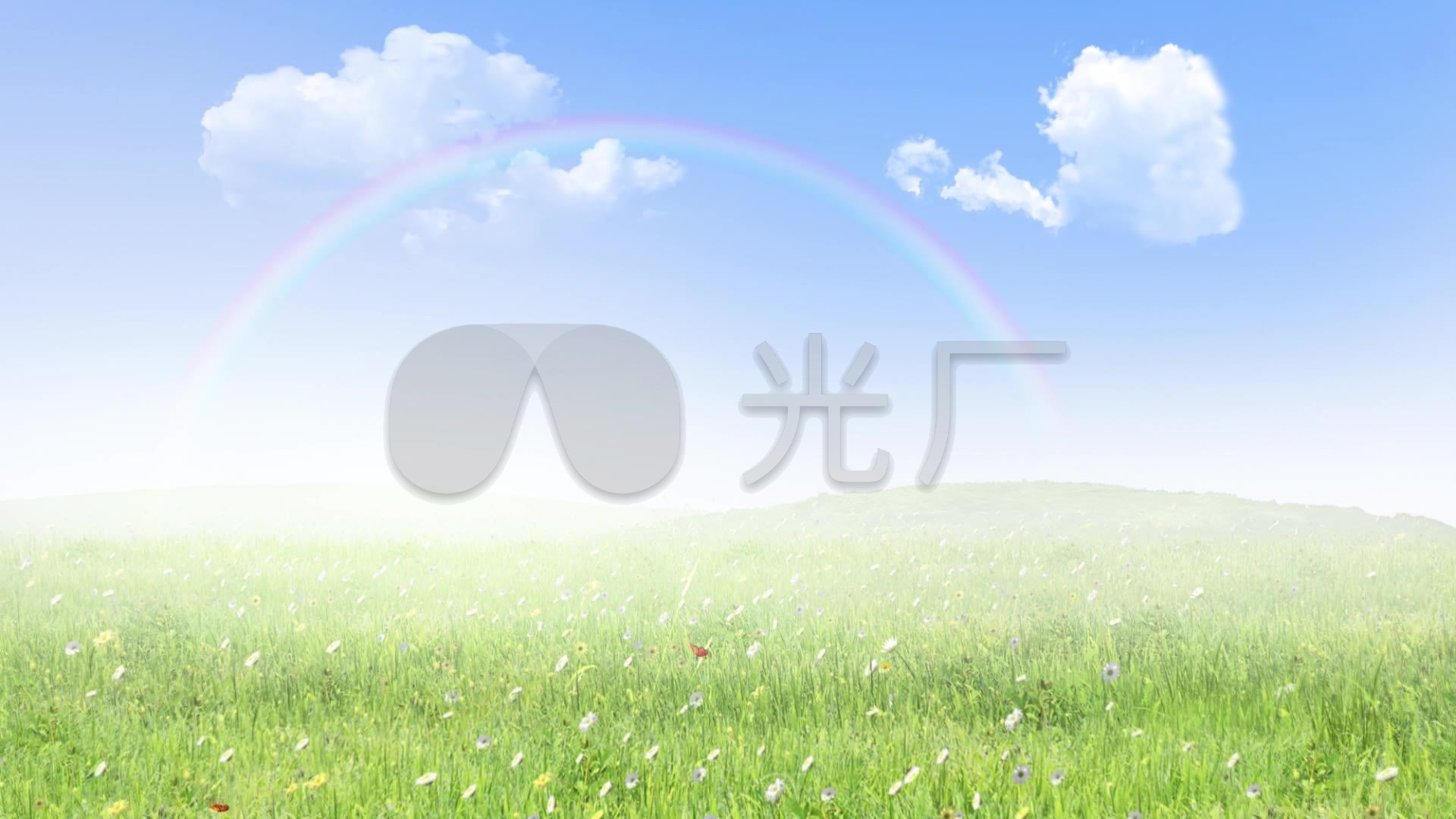 晴朗蓝天彩虹蝴蝶草地风景_1920x1080_高清视频素材