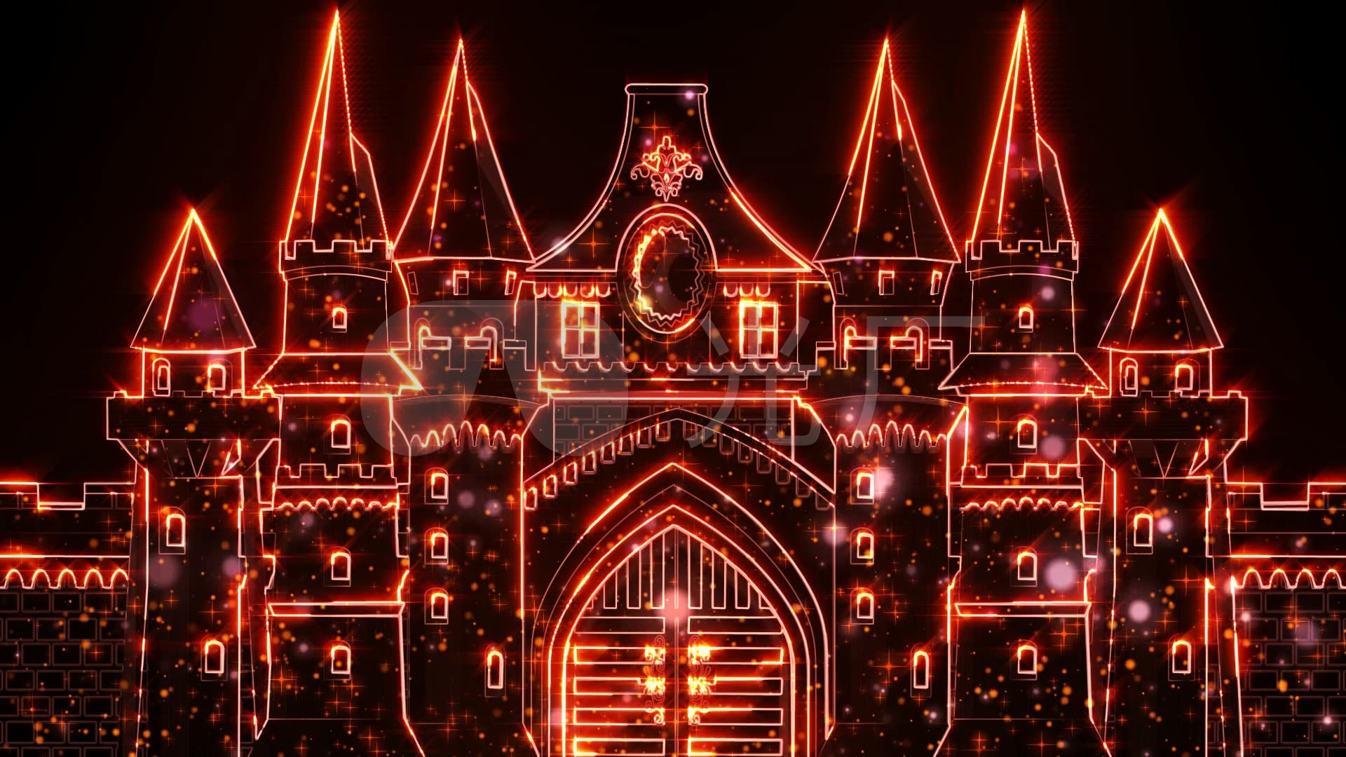 3d全息投影流光城堡视频背景素材