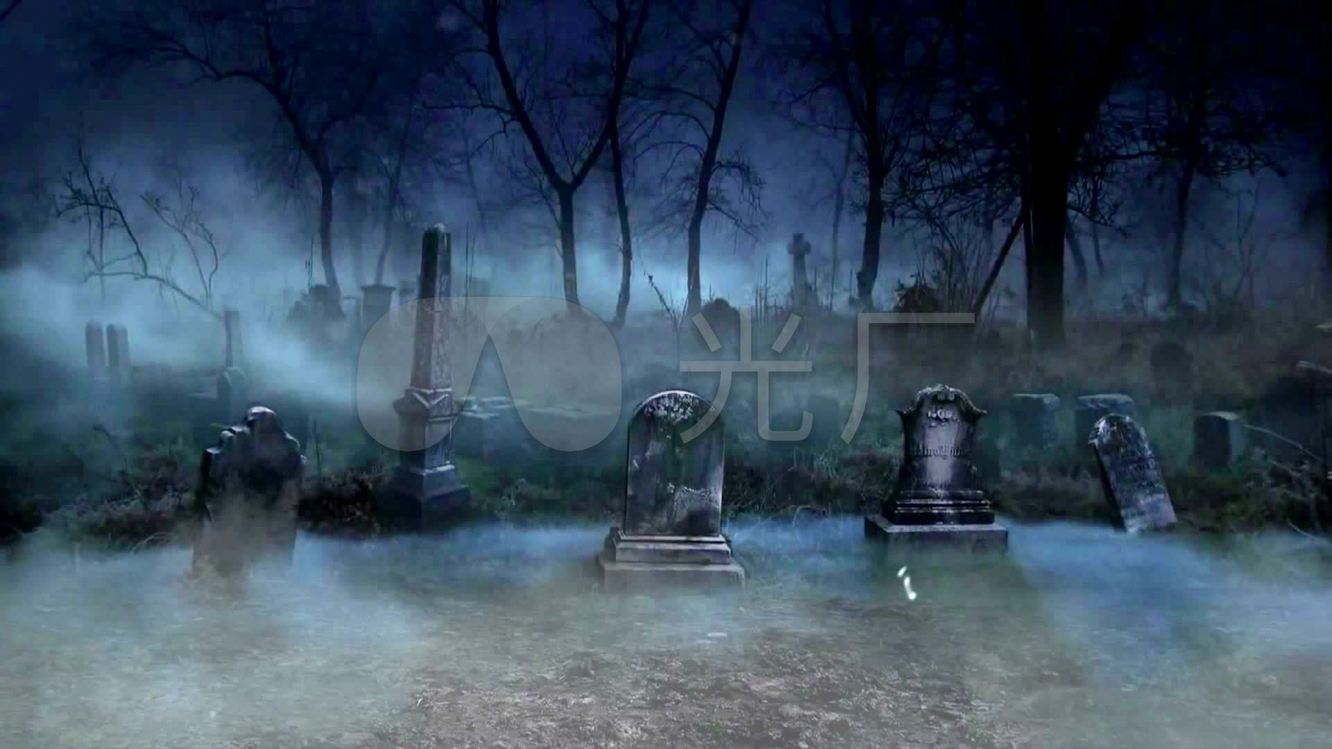 万圣节鬼节阴森恐怖墓地坟场黑夜墓碑树林_1920x1080_高清视频素材