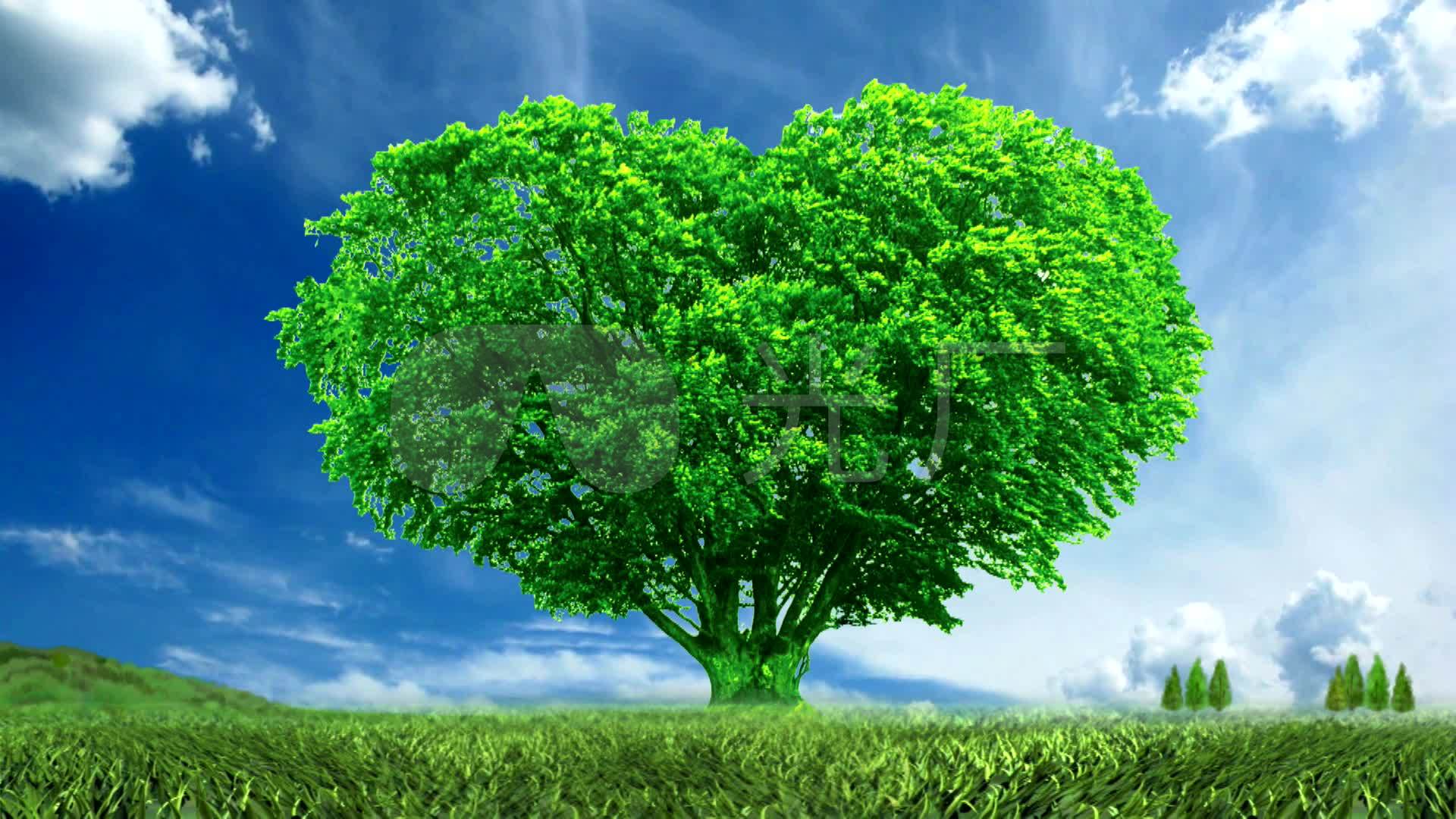 绿色环保蓝天白云小草爱心大树高清素材