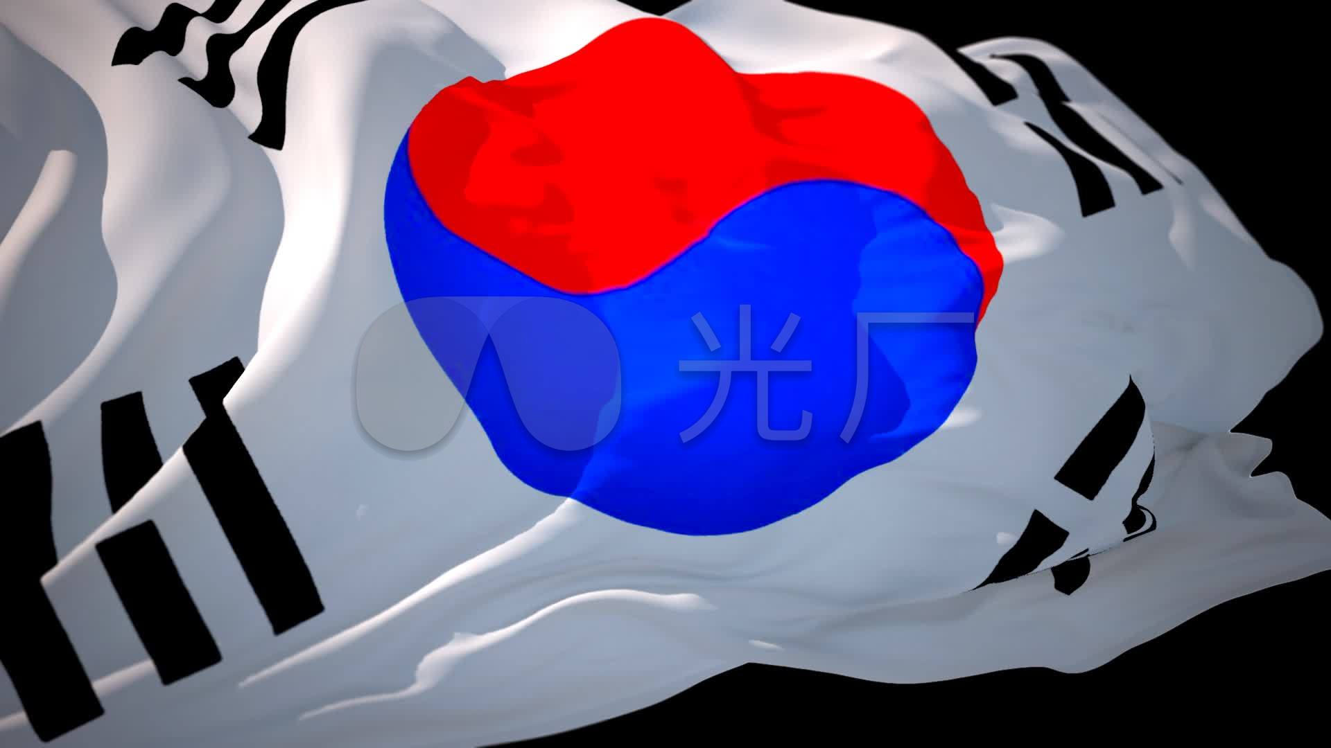 高清韩国国旗飘扬透明通道视频