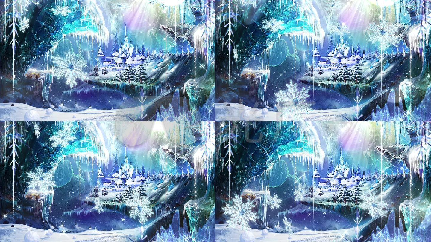 冬天冰雪奇缘城堡led大屏幕背景雪花雪梦幻冰山奇幻卡通童话寒冷