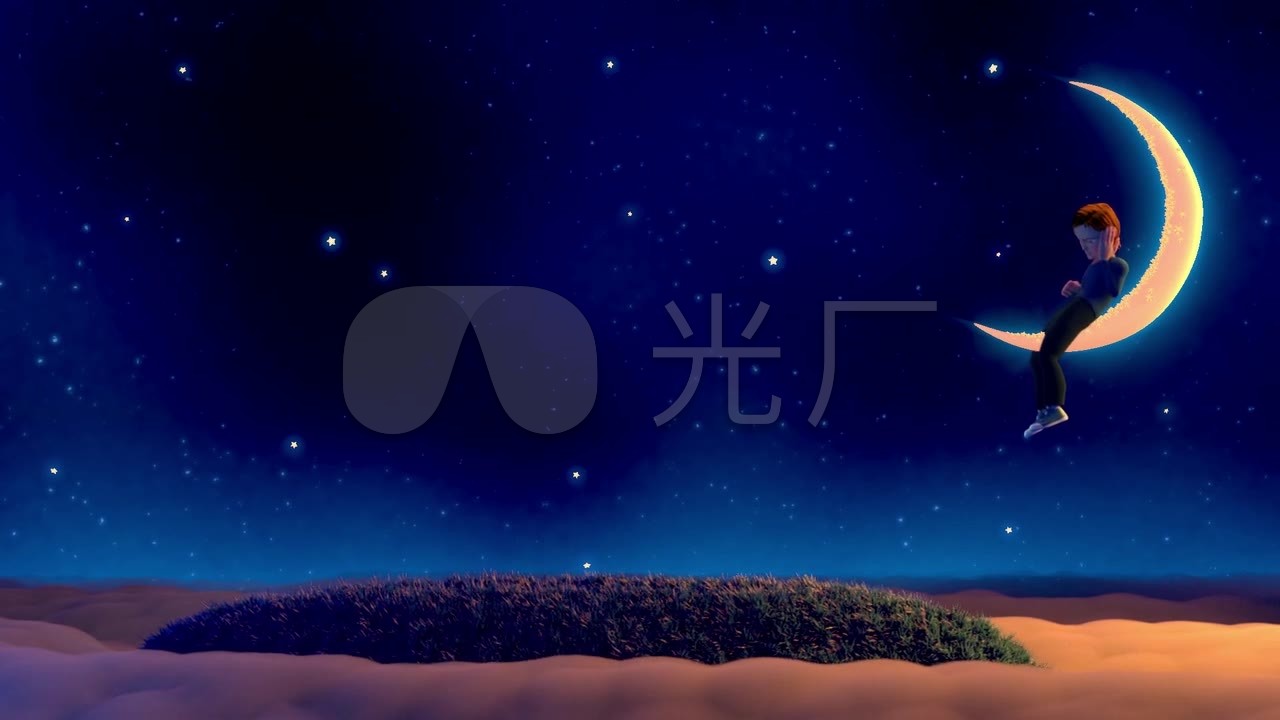 唯美月亮夜景男孩爬月亮_1280x720_高清视频素材下载
