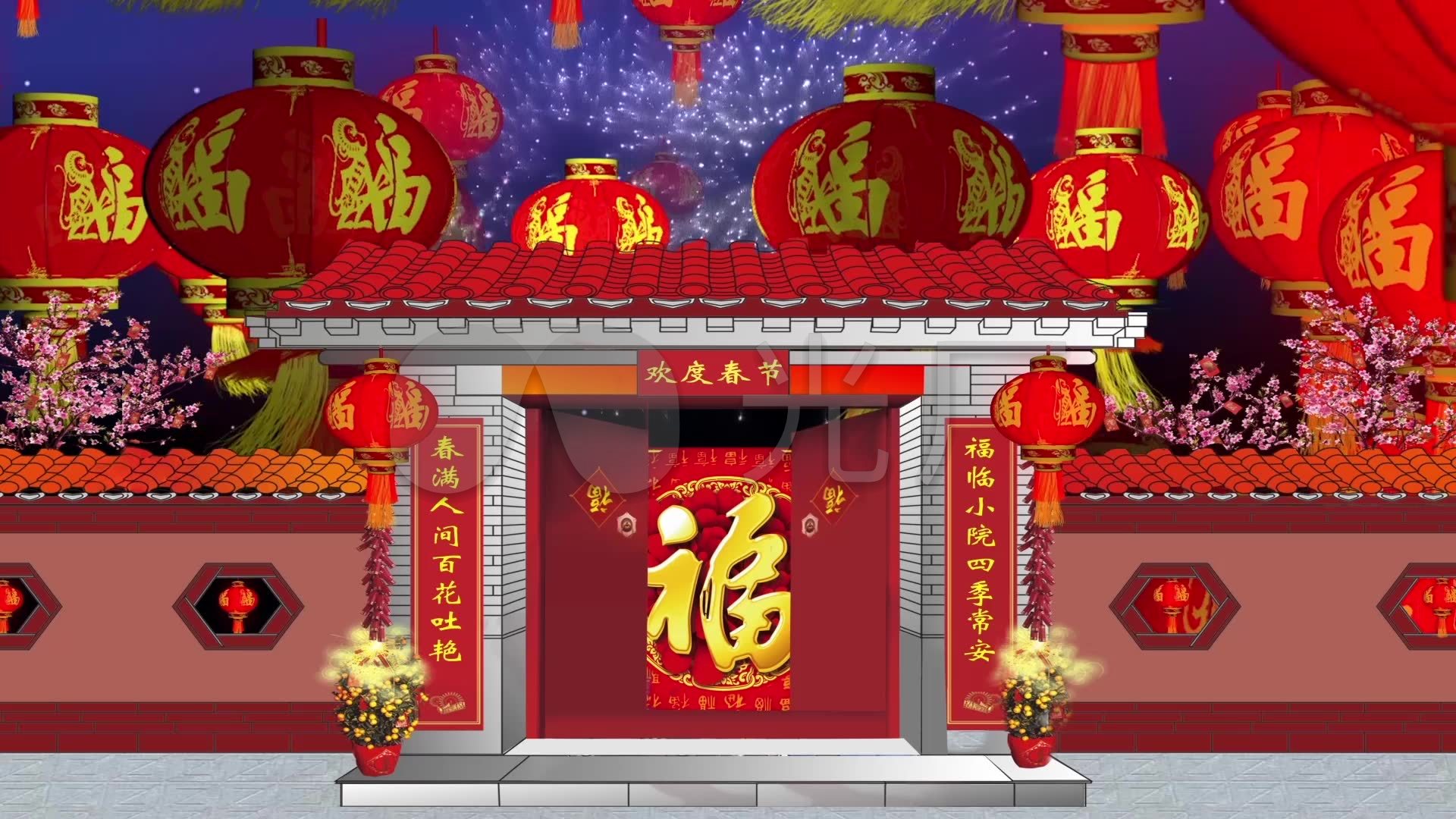 猴年过年喜庆房子.灯笼led背景