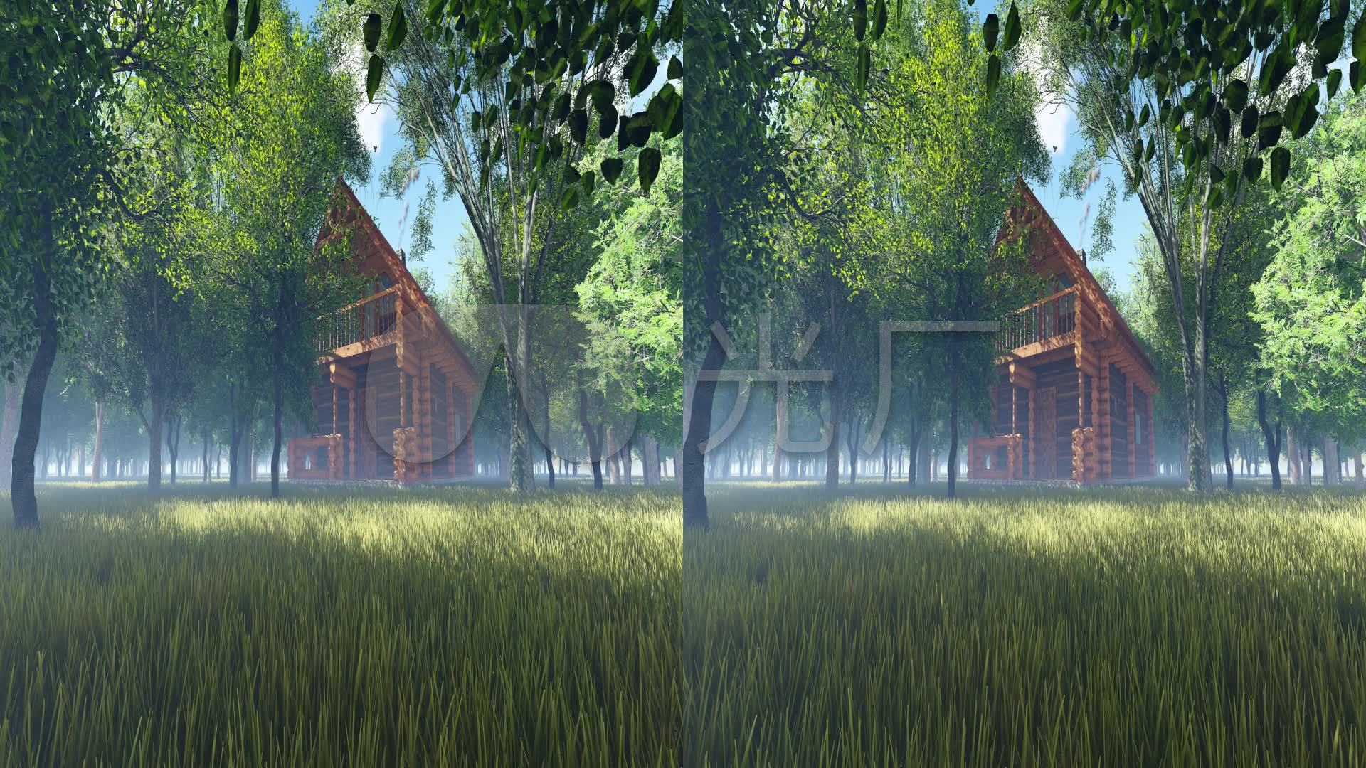 森林中的小木屋3d立体视频左右格式