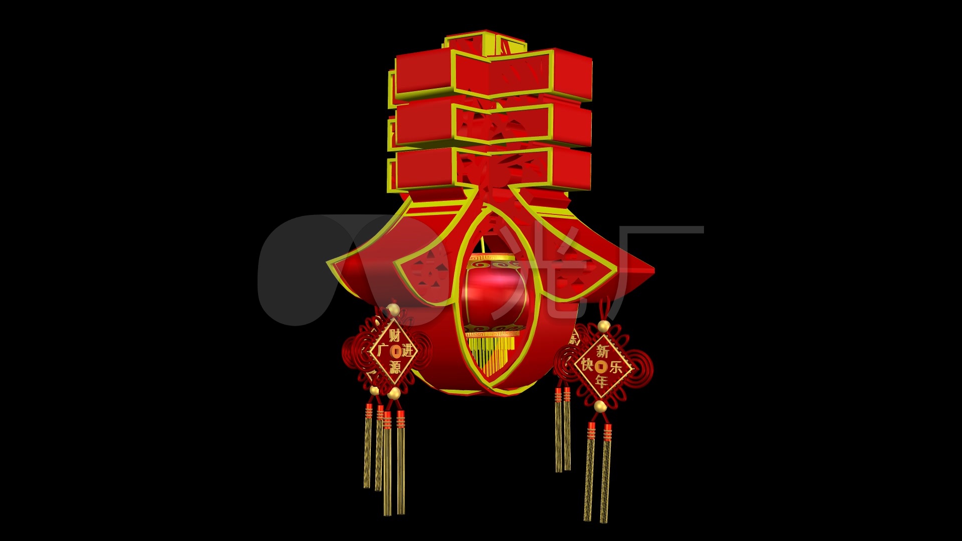 原创春字带灯笼中国结含alpha通道旋转_1920x1080_高清视频素材下载