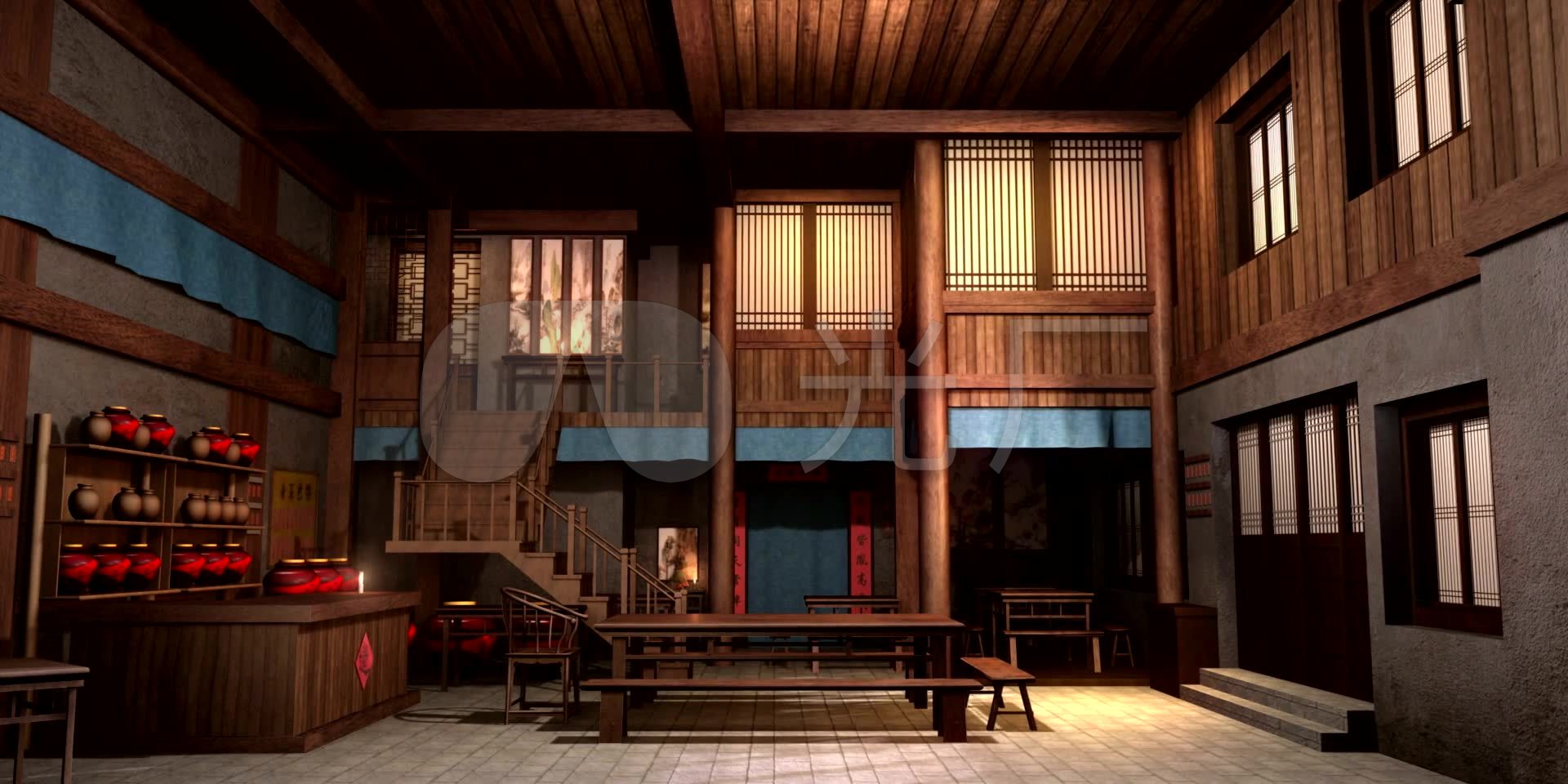 原创3d同福客栈内景_1920x960_高清视频素材下载(编号