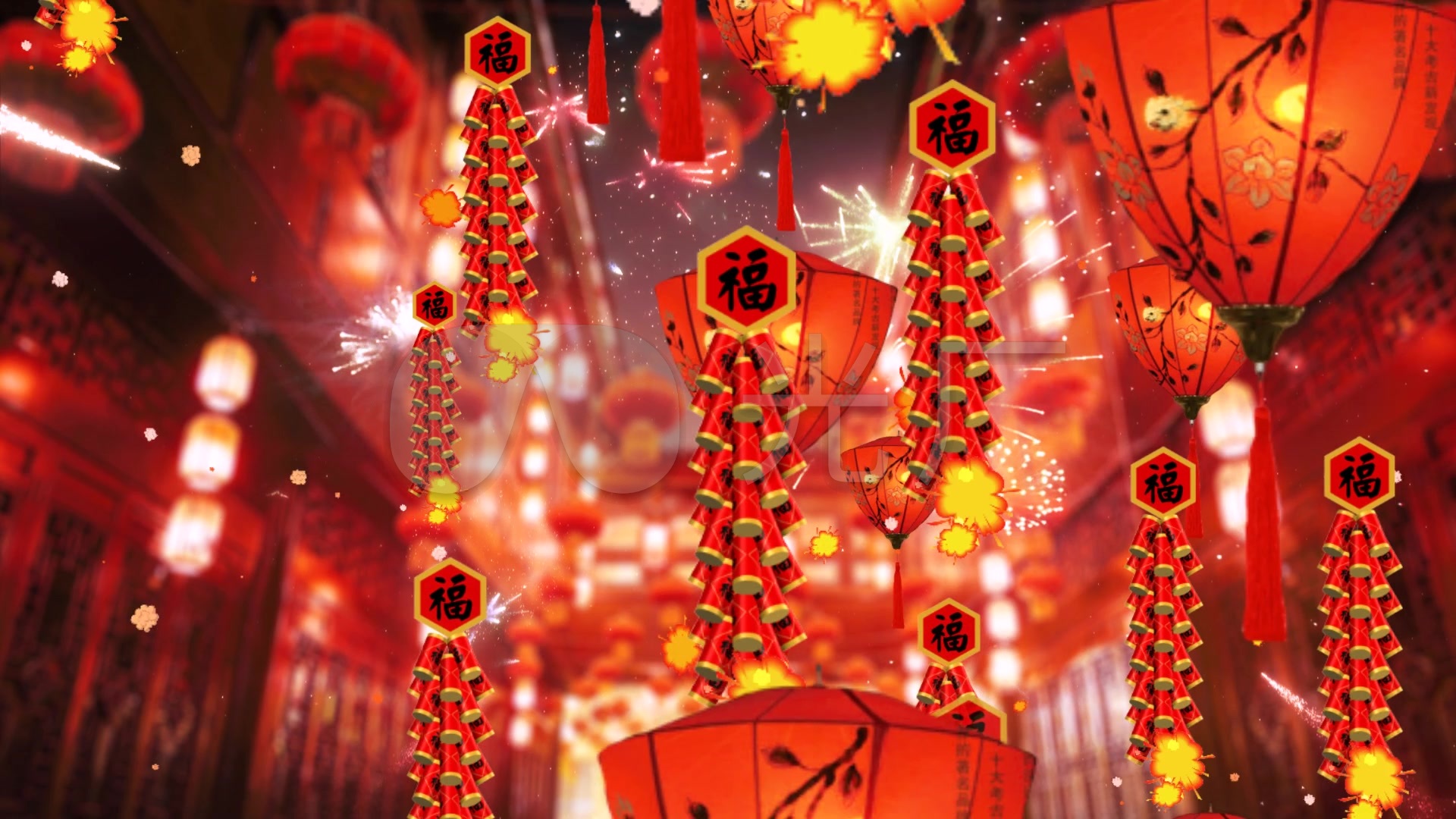 春节大红灯笼烟花爆竹_1920x1080_高清视频素材下载(编号:351027)