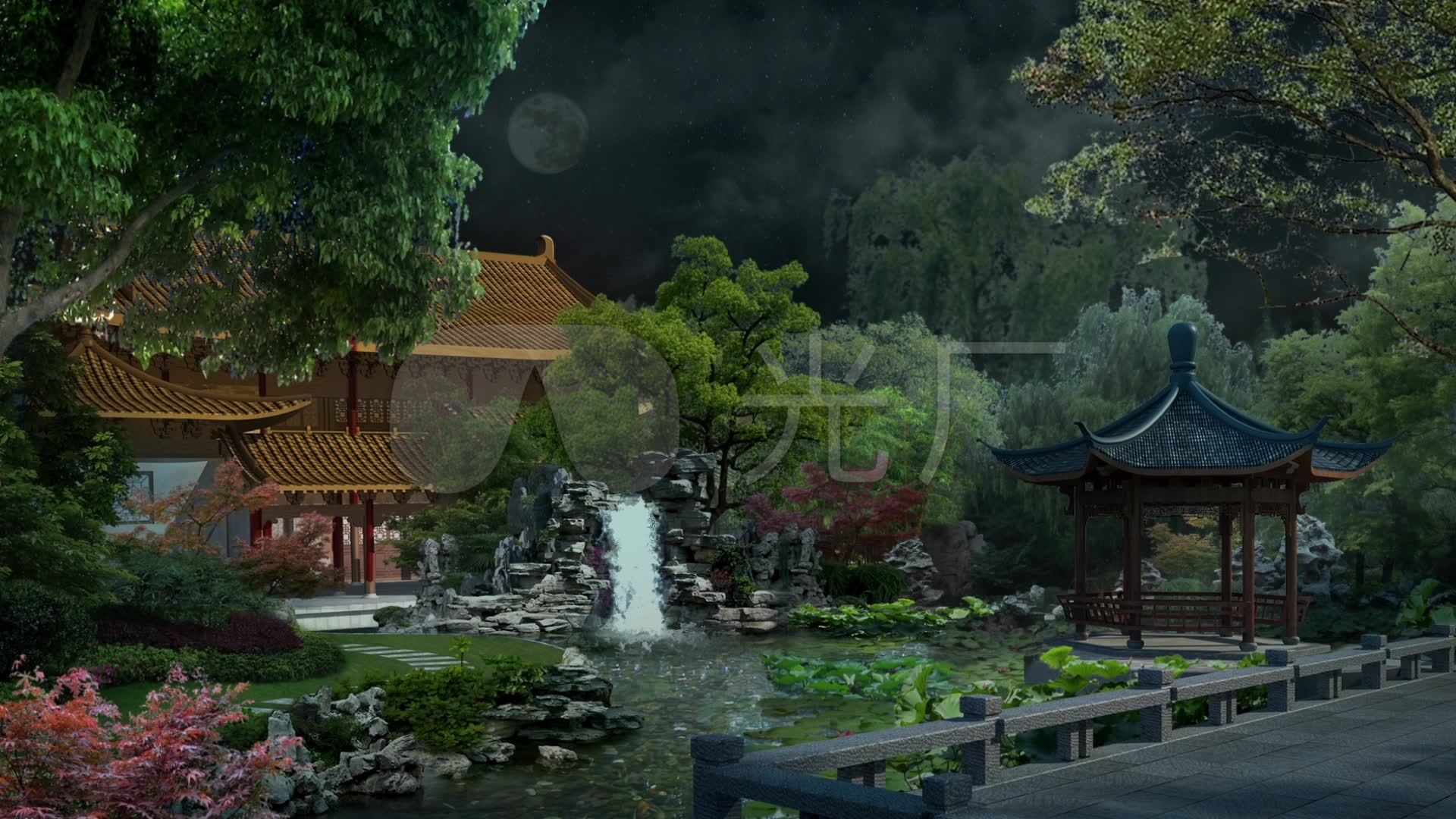 夜晚寺庙花园皇宫庭院古建筑