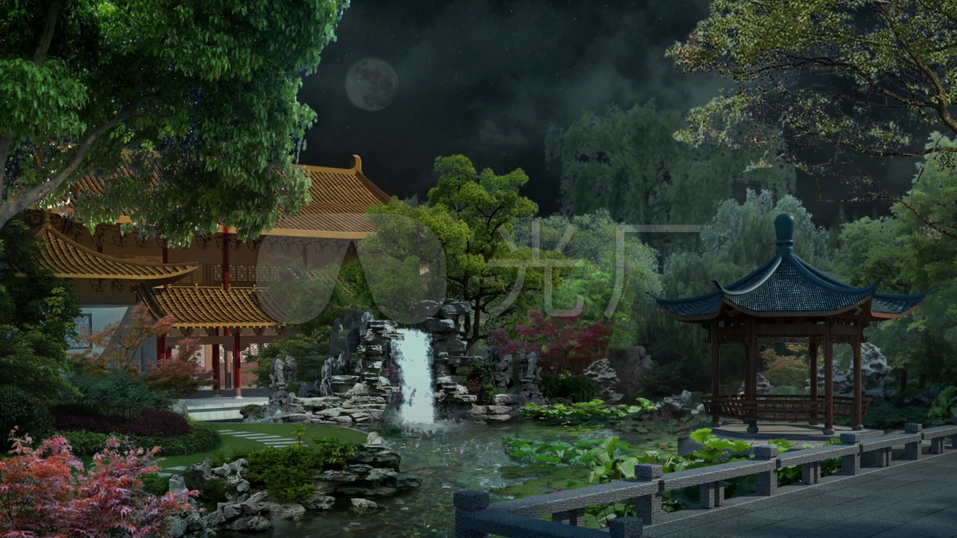 夜晚庙花园皇宫庭院古建筑