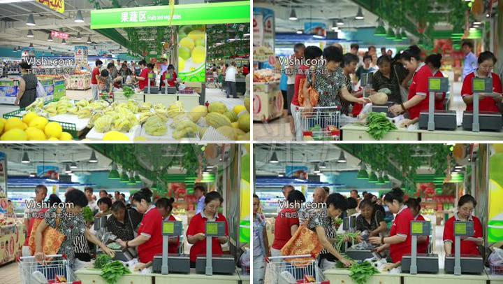 住宅小区商圈超市市场买菜购物高清实拍