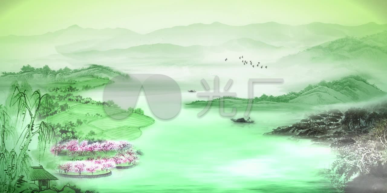 视频素材 舞台背景 中国风背景 水墨山间田野江南越剧  来自视频原始