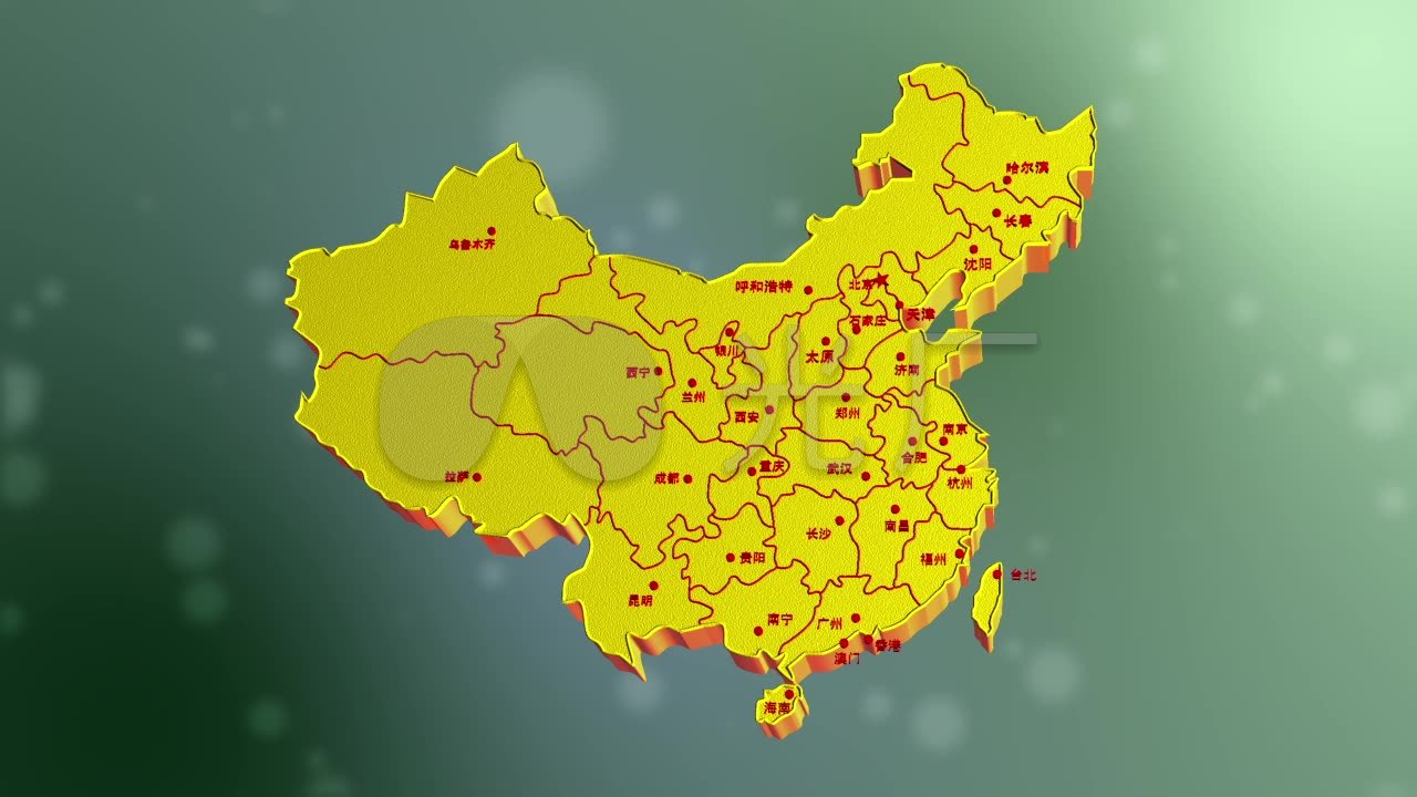 中国三维地图,省份标注_1280X720_高清视频素