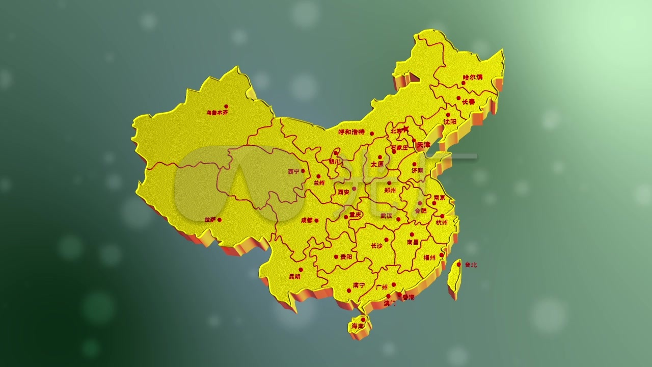 中国三维地图,省份标注_1280X720_高清视频素