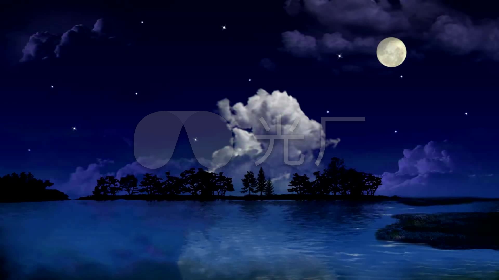 唯美浪漫月夜,水面月夜,黑夜,湖水,月亮_1920x1080