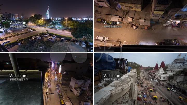 印度新德里街道车流楼宇广场夜景延时摄影