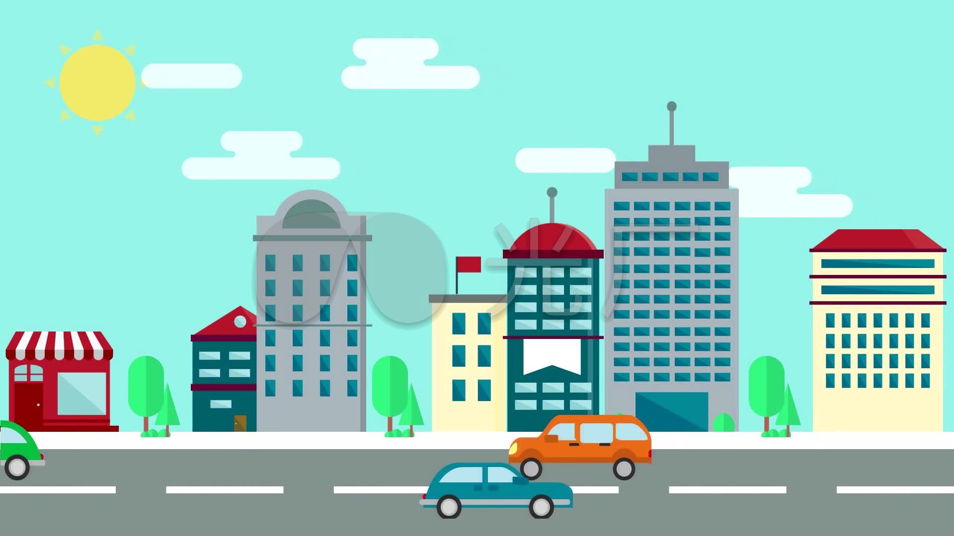 可爱卡通,城市街道,街景,马路,楼房_01080_高清