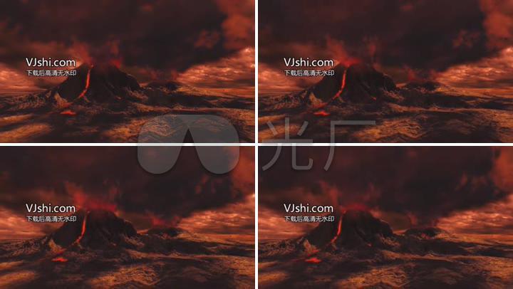火焰火喷发火山烟红彤彤污染岩浆热熔岩爆炸炸开砸砸向地面崩裂