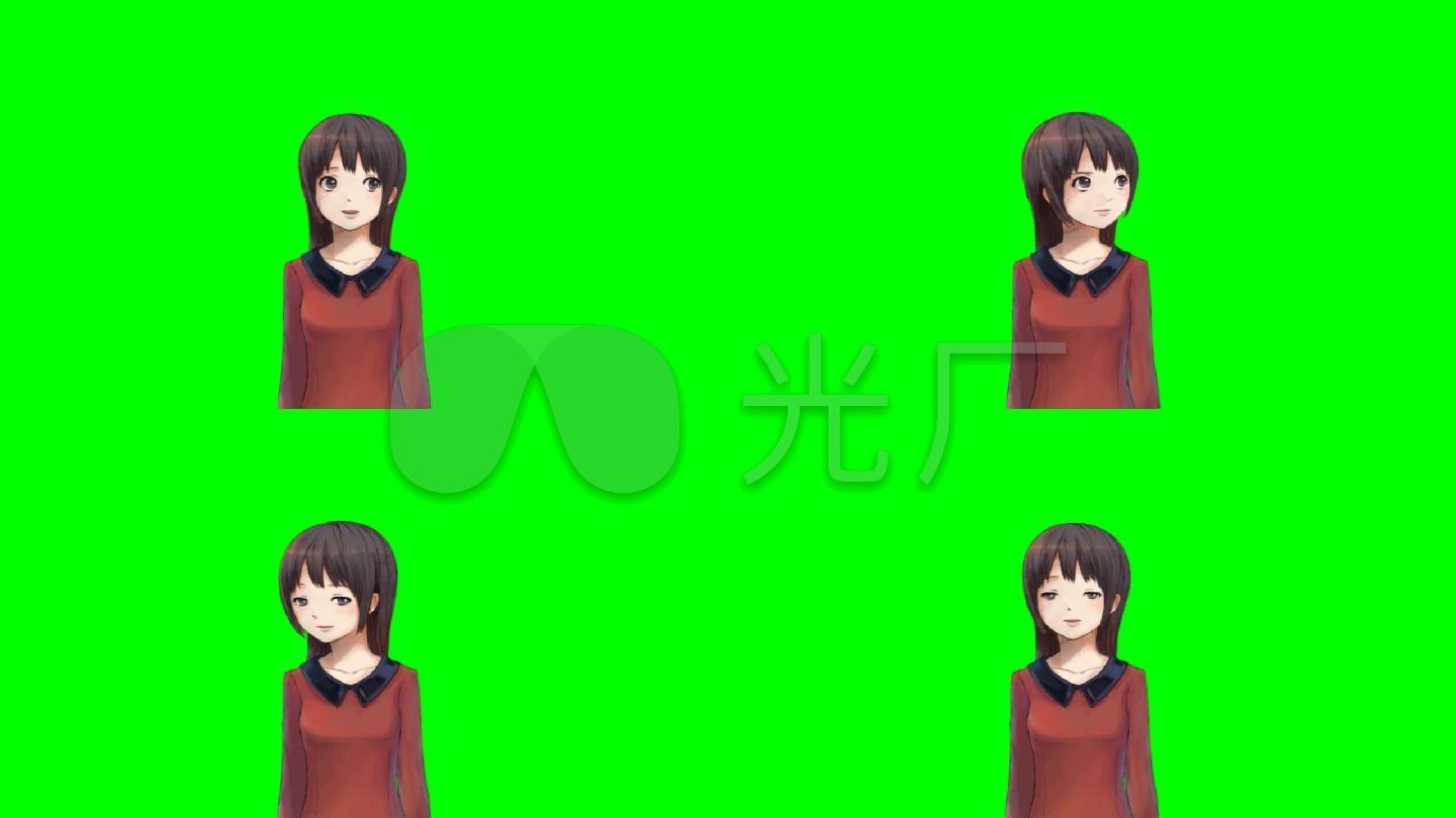 日本动漫少女绿幕绿屏抠像素材02
