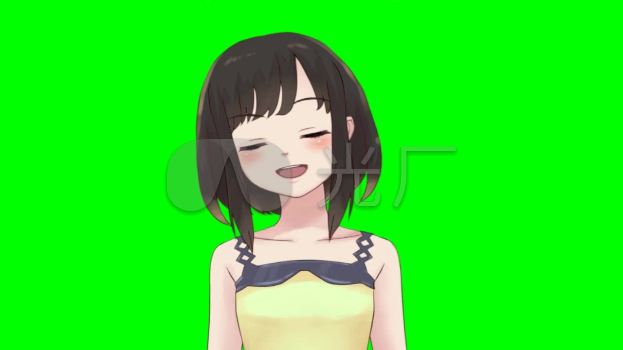 日本动漫吊带少女绿屏绿幕抠像素材