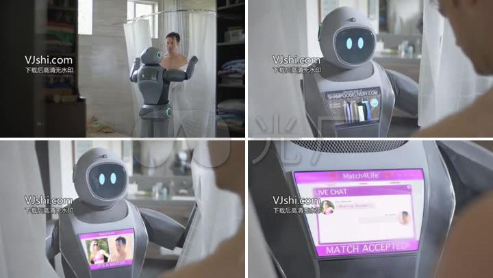 男子淋浴智能机器人洗澡人工智能机械化机器人科幻高科技电子技术信息