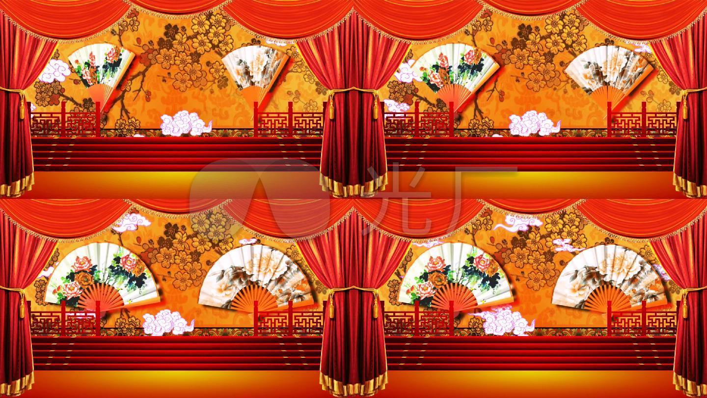 戏曲背景大屏幕背景中国风戏台舞台红色扇子戏曲舞台舞台幕布梅花相声