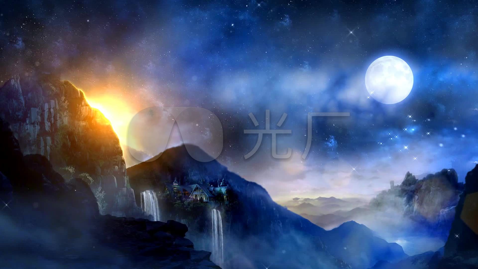 超唯美梦幻仙境月亮星光烟雾抒情歌曲背景_1920x1080