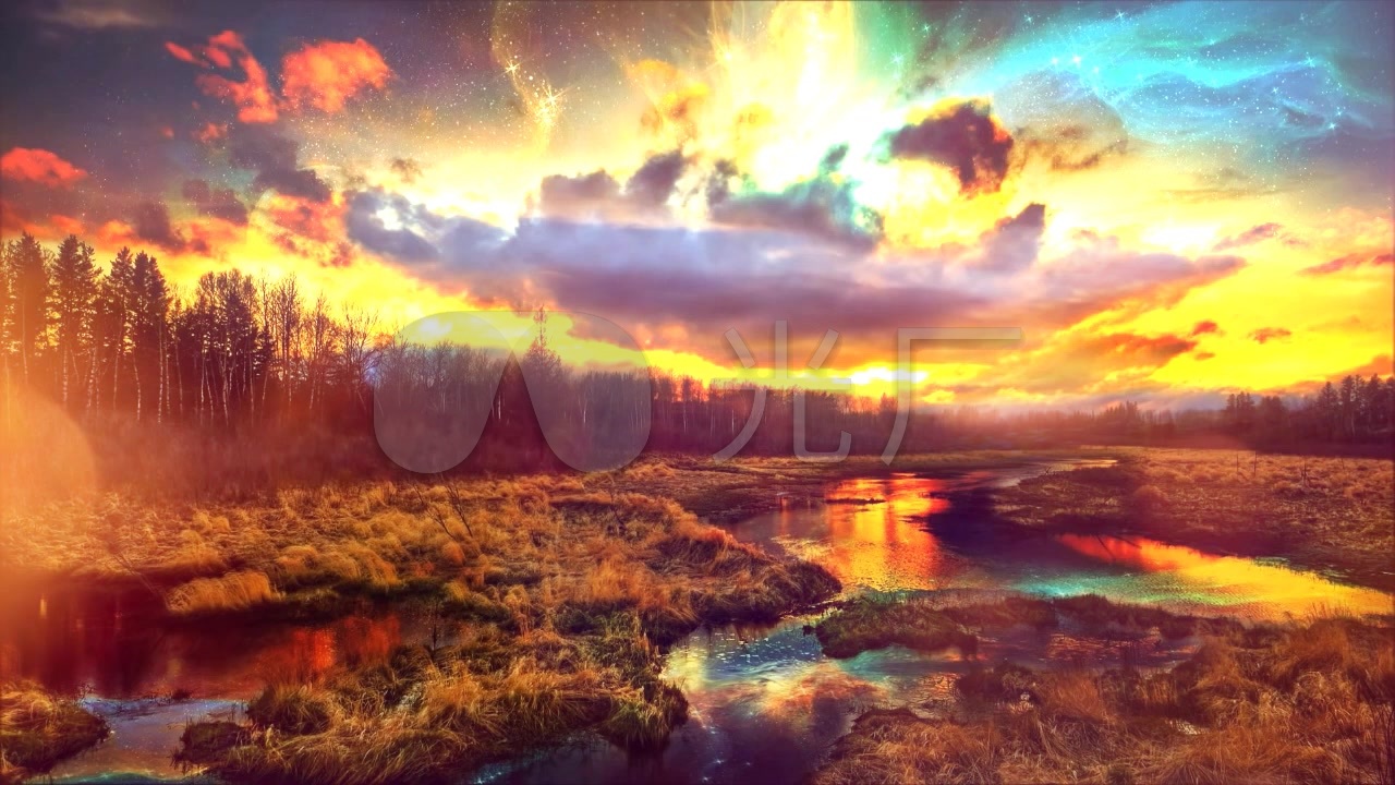 极品晚霞火烧云梦幻景观led背景视频