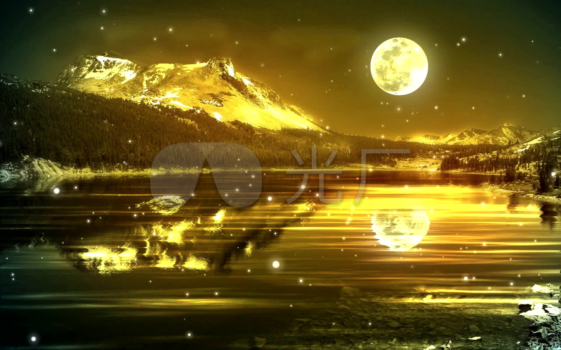 唯美月亮升起水中倒影_1920x1200_高清视频素材下载