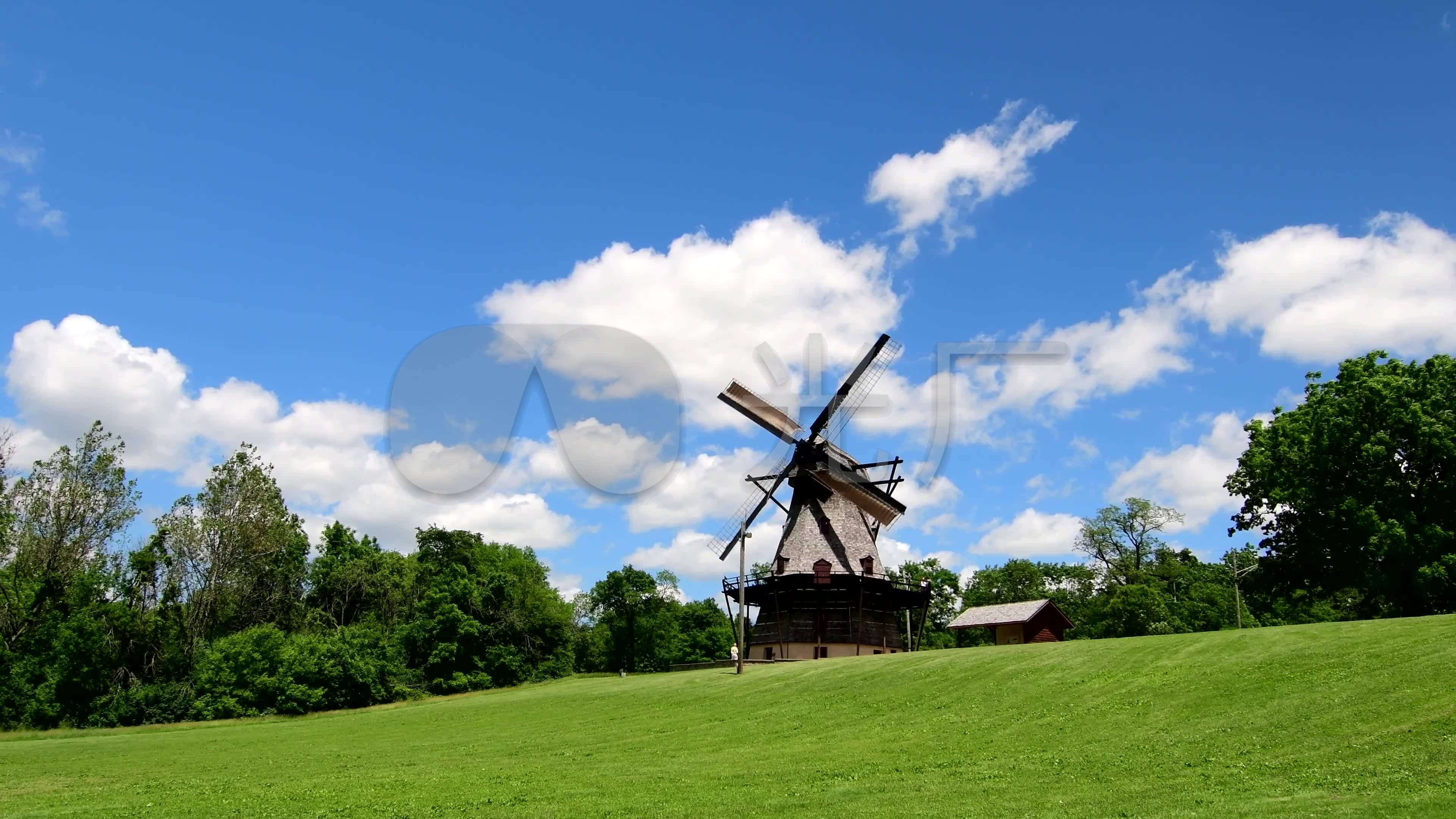 4k蓝天白云风车草地_3840x2160_高清视频素材下载(:)