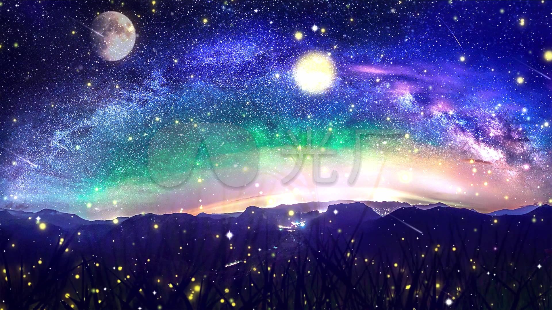 唯美星空萤火虫月夜背景视频