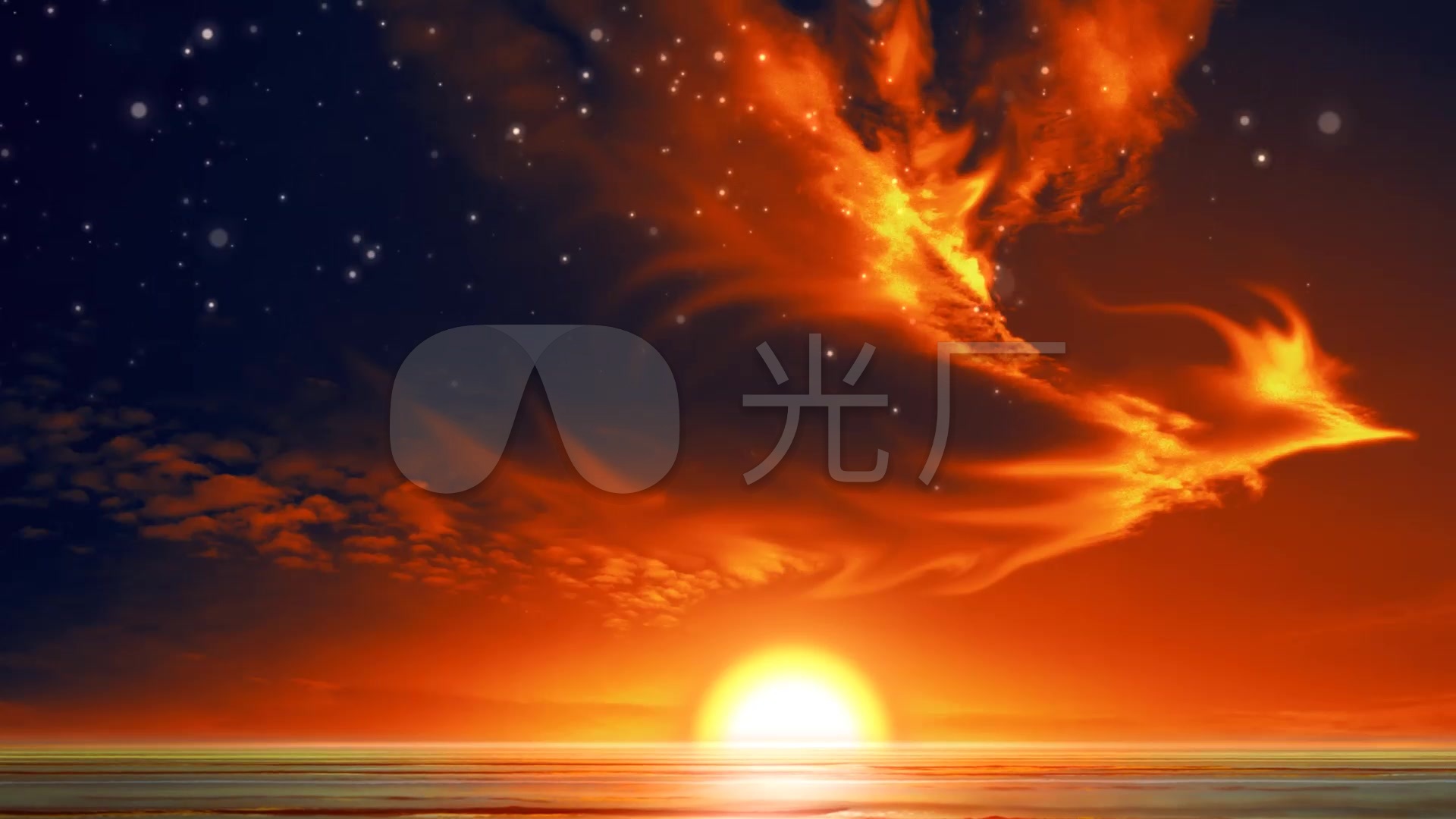 唯美大气夕阳海面凤凰火烧云落日黄昏海场景