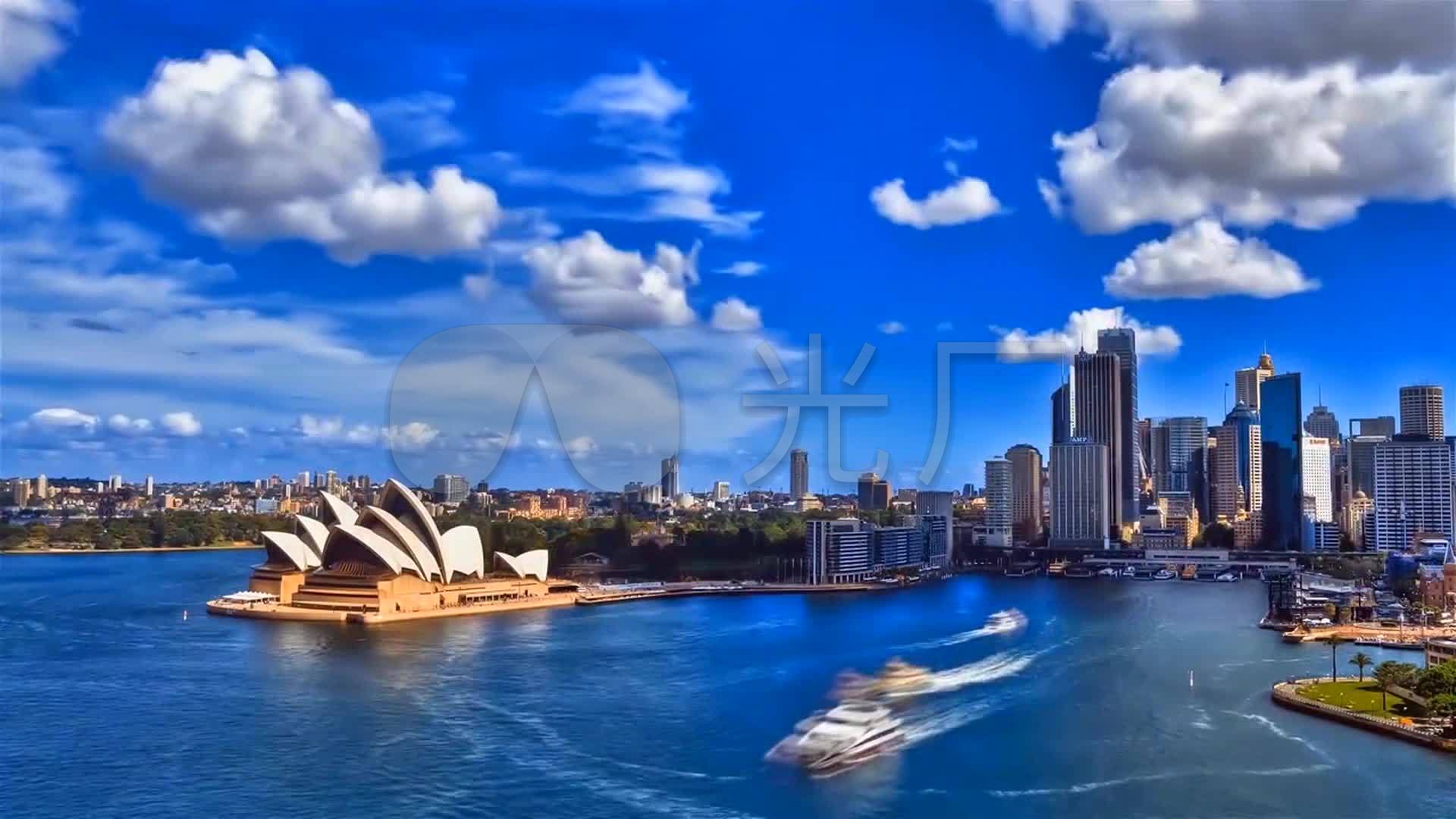 航拍澳洲悉尼歌剧院海港风光高清视频_1920X