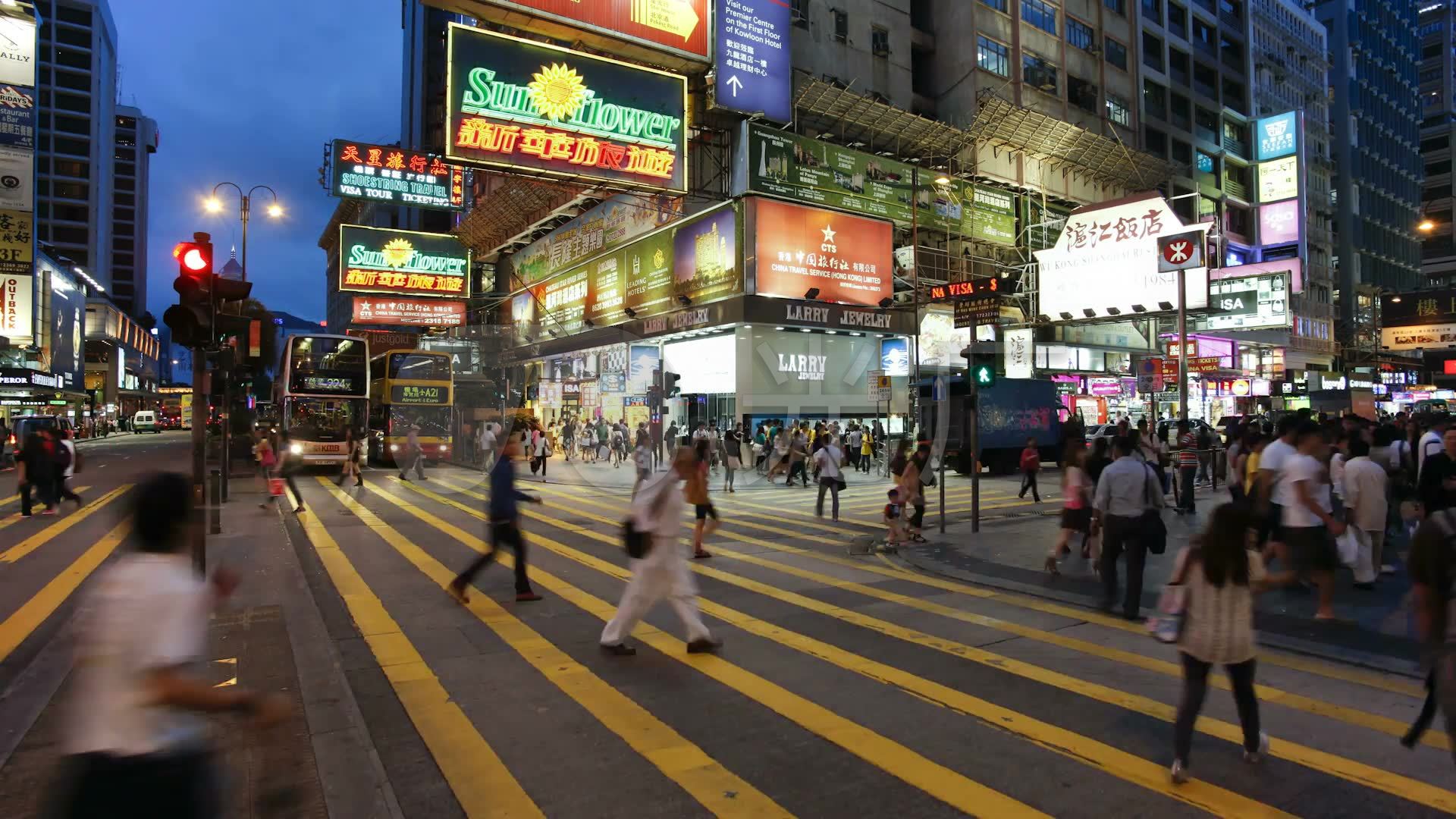 香港延时拍摄街景十路口车流人流_1920x1080_高清视频